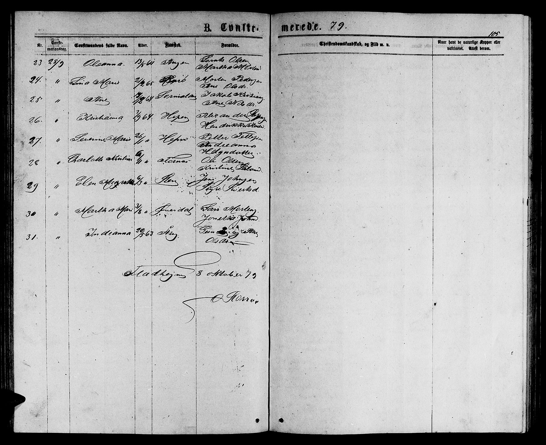 Ministerialprotokoller, klokkerbøker og fødselsregistre - Sør-Trøndelag, SAT/A-1456/658/L0725: Klokkerbok nr. 658C01, 1867-1882, s. 105