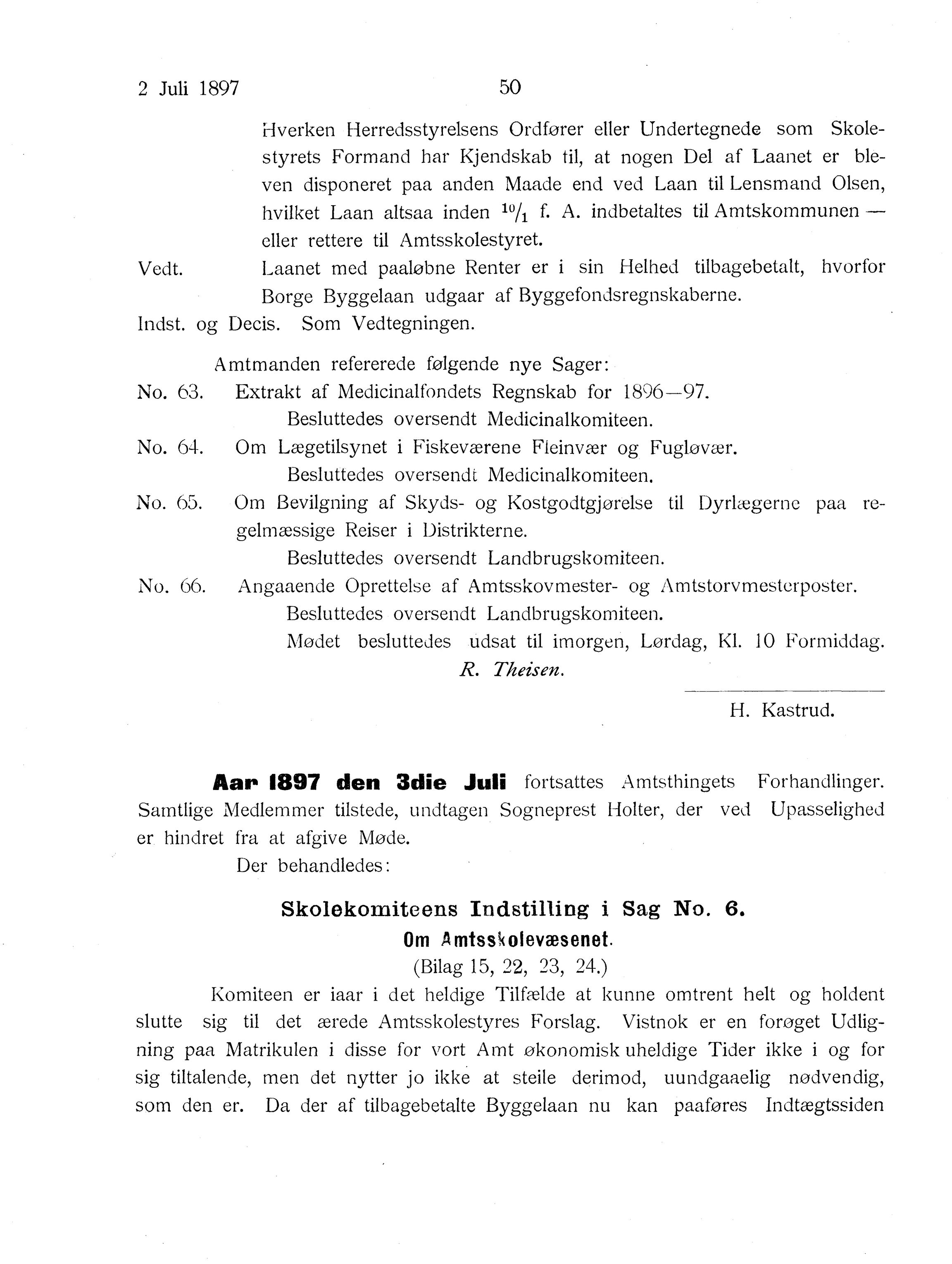 Nordland Fylkeskommune. Fylkestinget, AIN/NFK-17/176/A/Ac/L0020: Fylkestingsforhandlinger 1897, 1897, s. 50