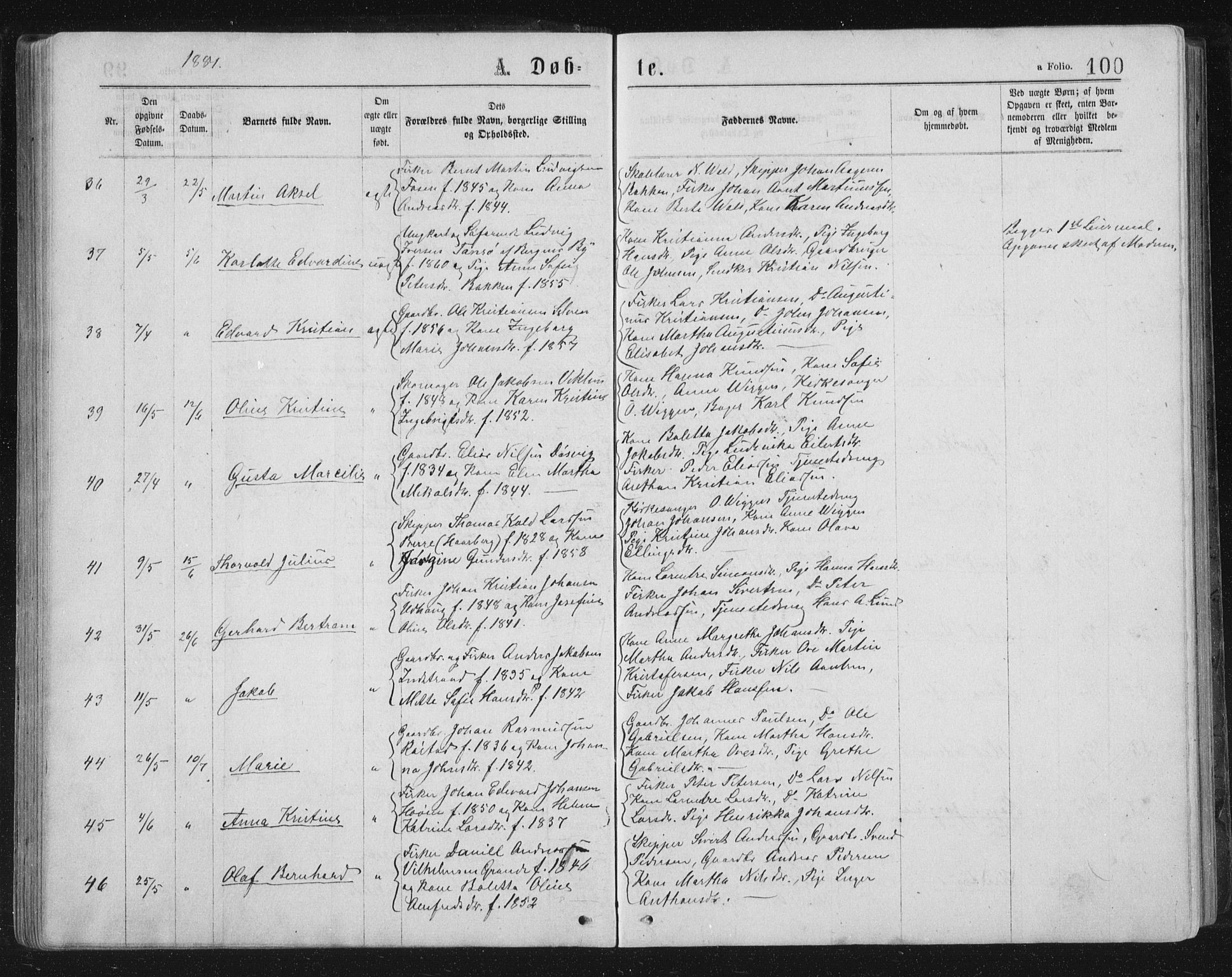 Ministerialprotokoller, klokkerbøker og fødselsregistre - Sør-Trøndelag, AV/SAT-A-1456/659/L0745: Klokkerbok nr. 659C02, 1869-1892, s. 100