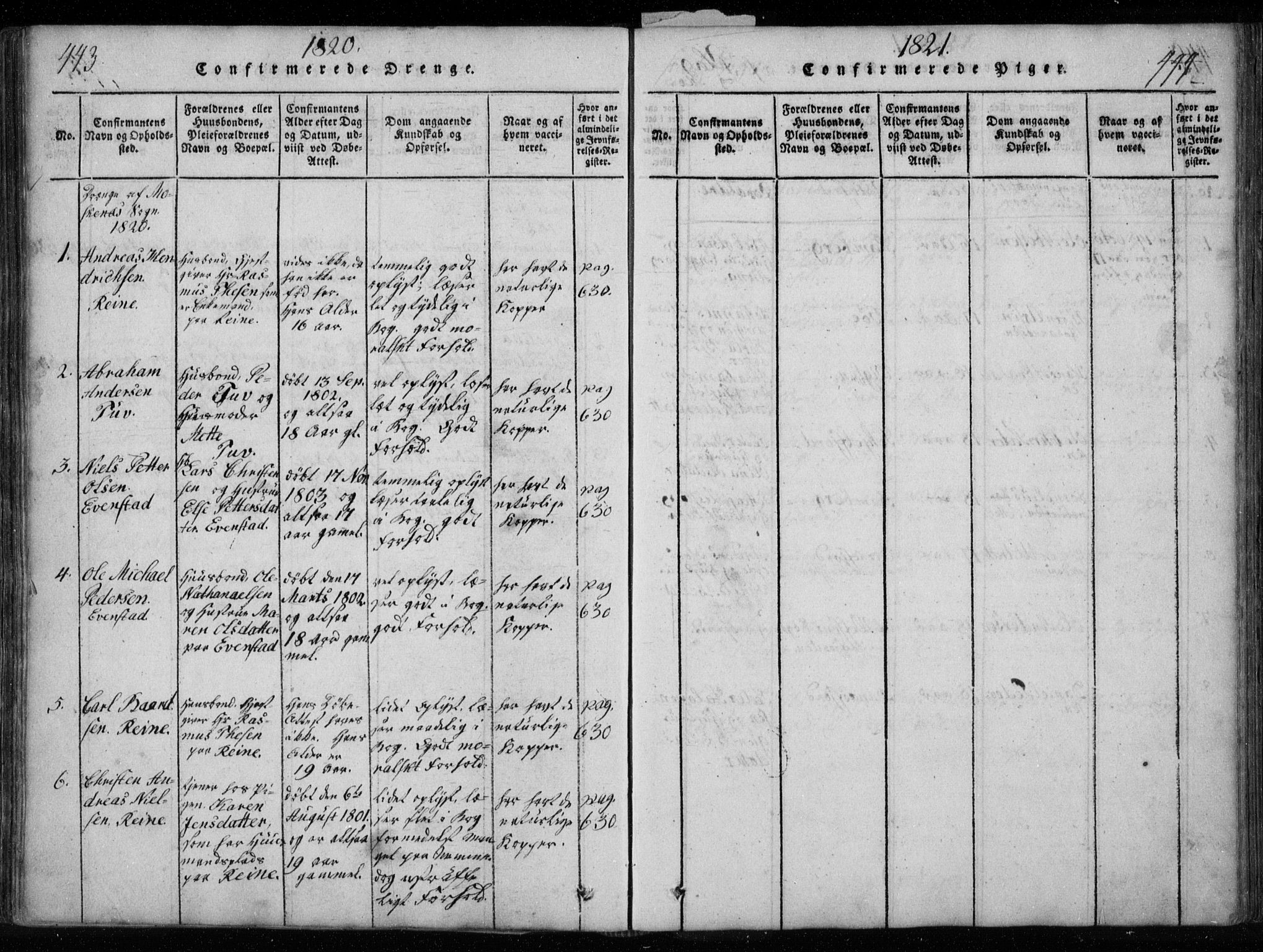 Ministerialprotokoller, klokkerbøker og fødselsregistre - Nordland, AV/SAT-A-1459/885/L1201: Ministerialbok nr. 885A02, 1820-1837, s. 443-444