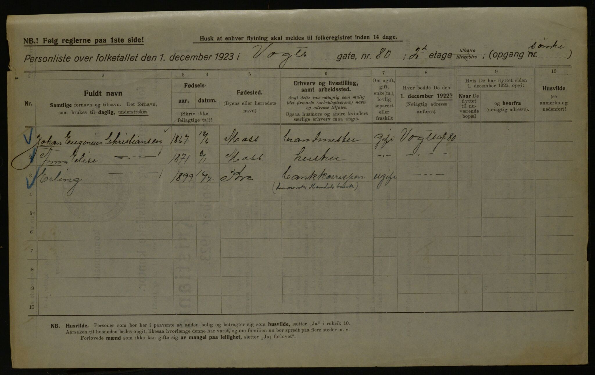 OBA, Kommunal folketelling 1.12.1923 for Kristiania, 1923, s. 138328