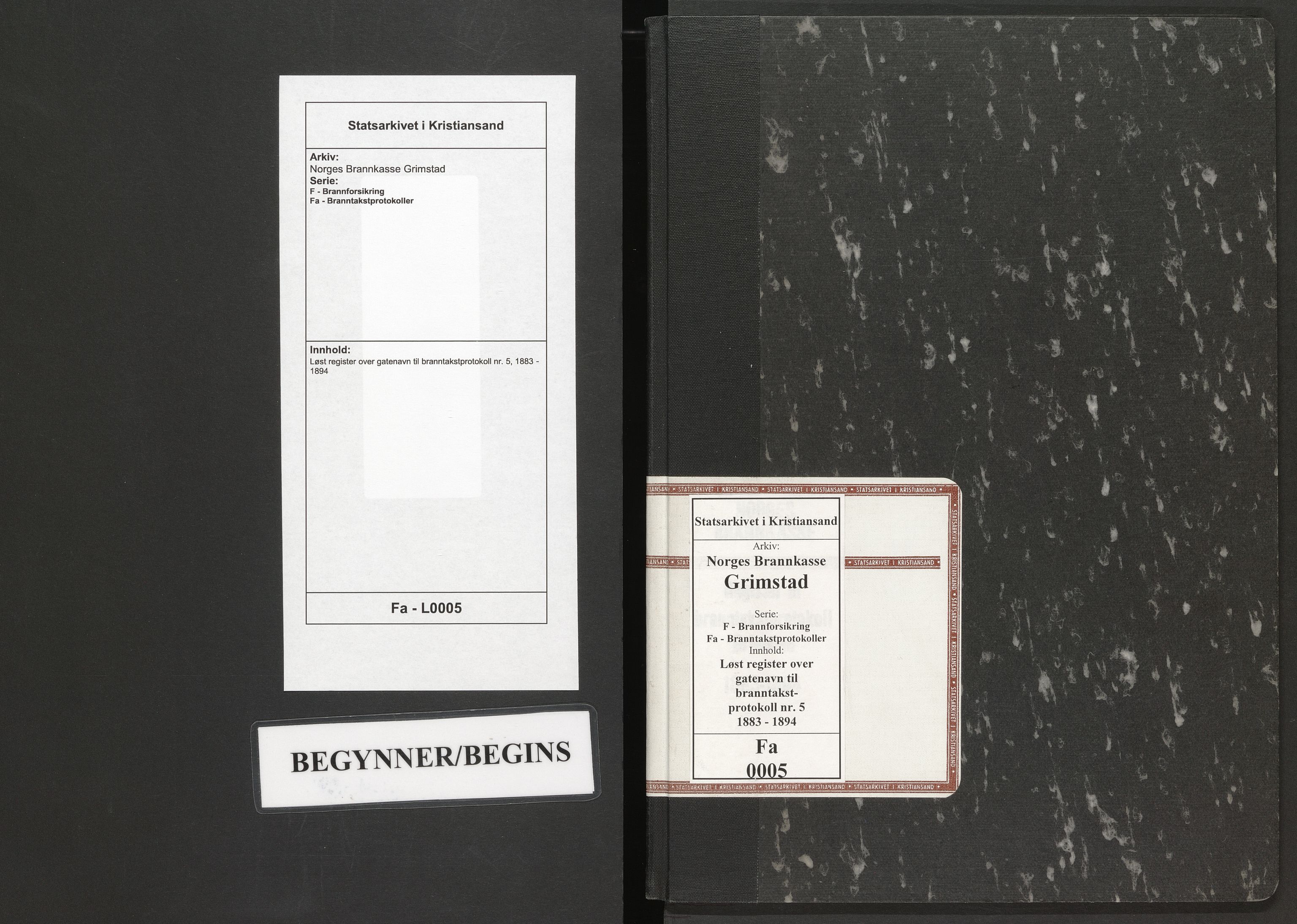 Norges Brannkasse Grimstad, AV/SAK-2241-0018/F/Fa/L0005: Løst register over gatenavn til branntakstprotokoll nr. 5, 1883-1894