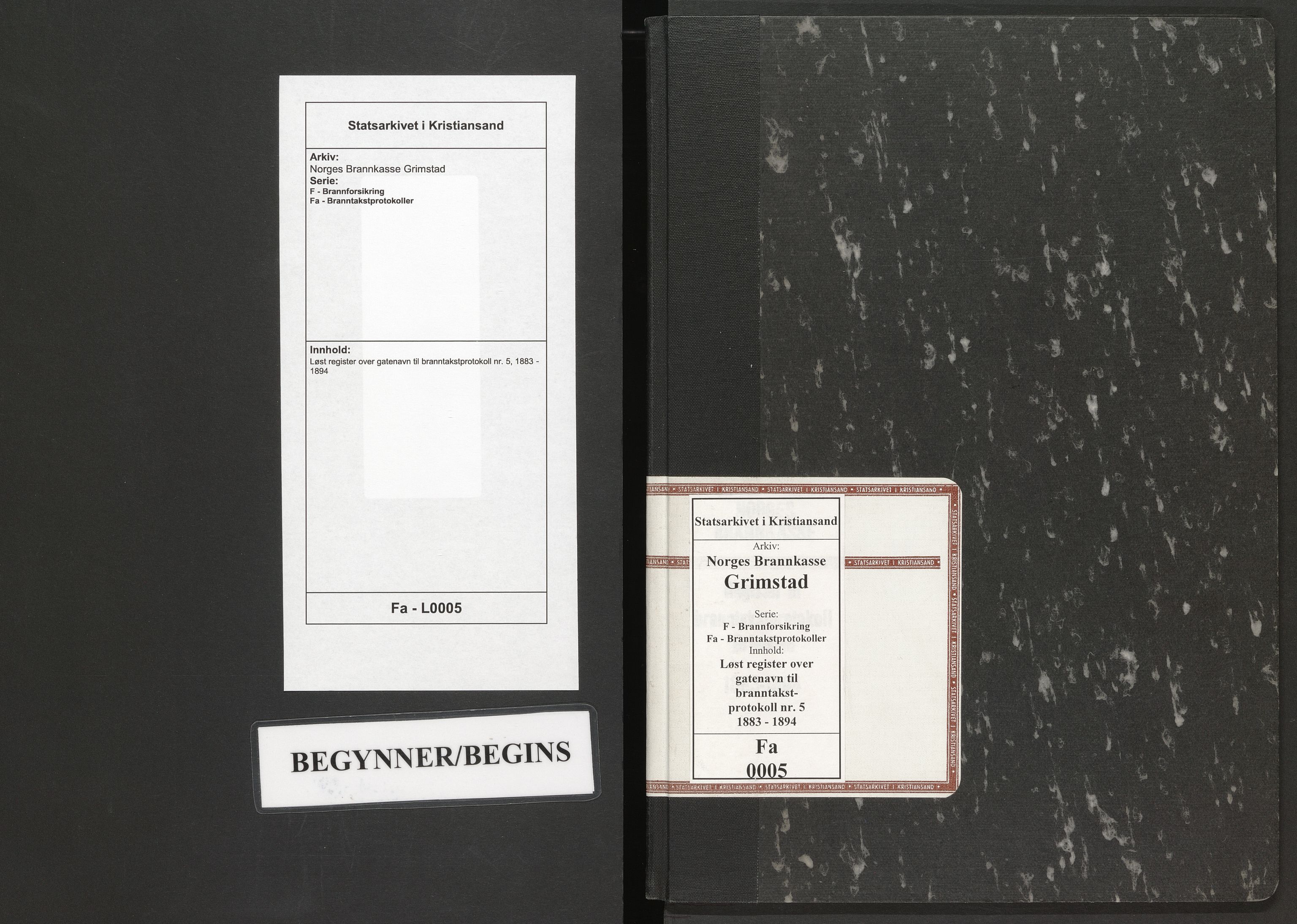 Norges Brannkasse Grimstad, SAK/2241-0018/F/Fa/L0005: Løst register over gatenavn til branntakstprotokoll nr. 5, 1883-1894