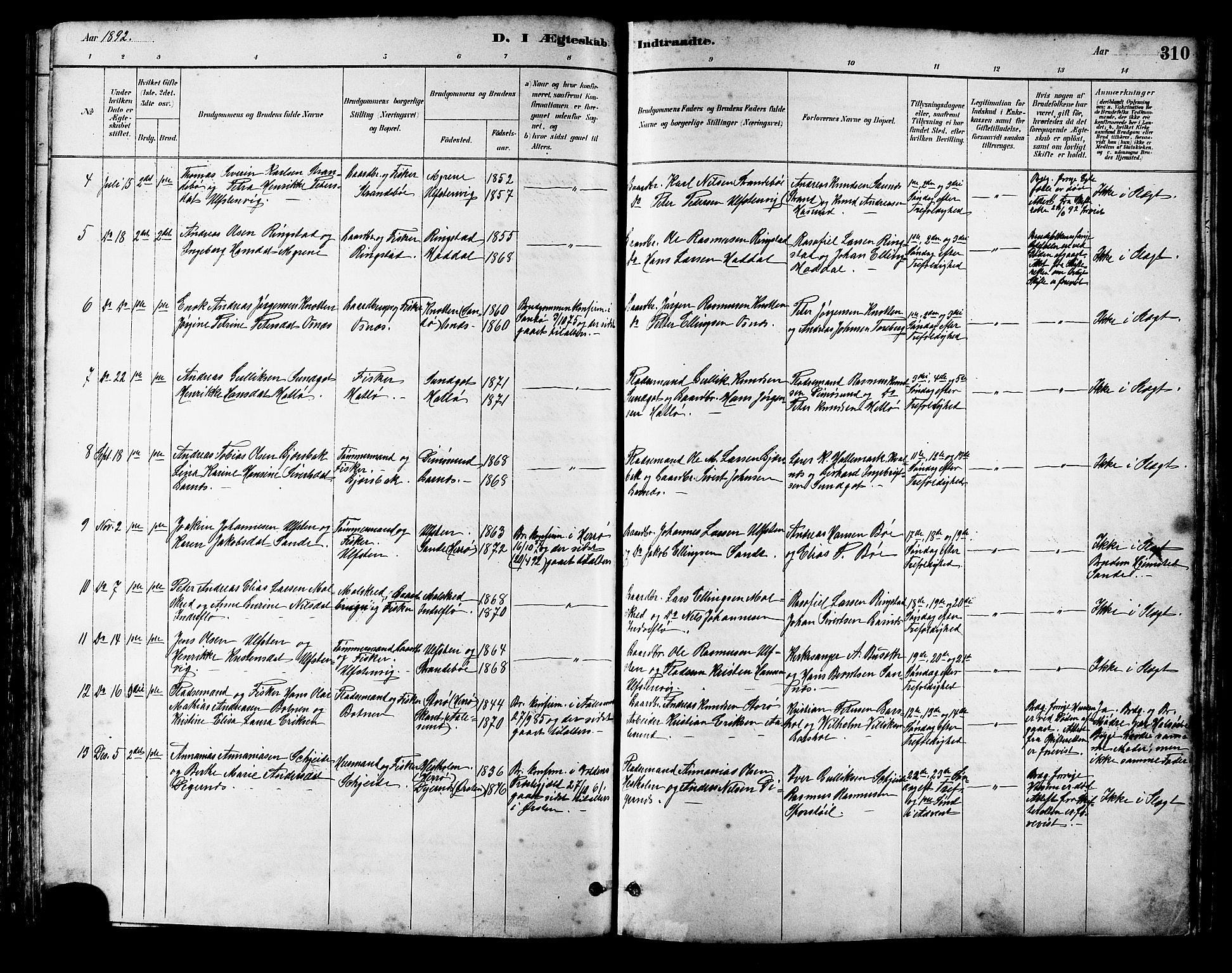 Ministerialprotokoller, klokkerbøker og fødselsregistre - Møre og Romsdal, SAT/A-1454/509/L0112: Klokkerbok nr. 509C02, 1883-1922, s. 310