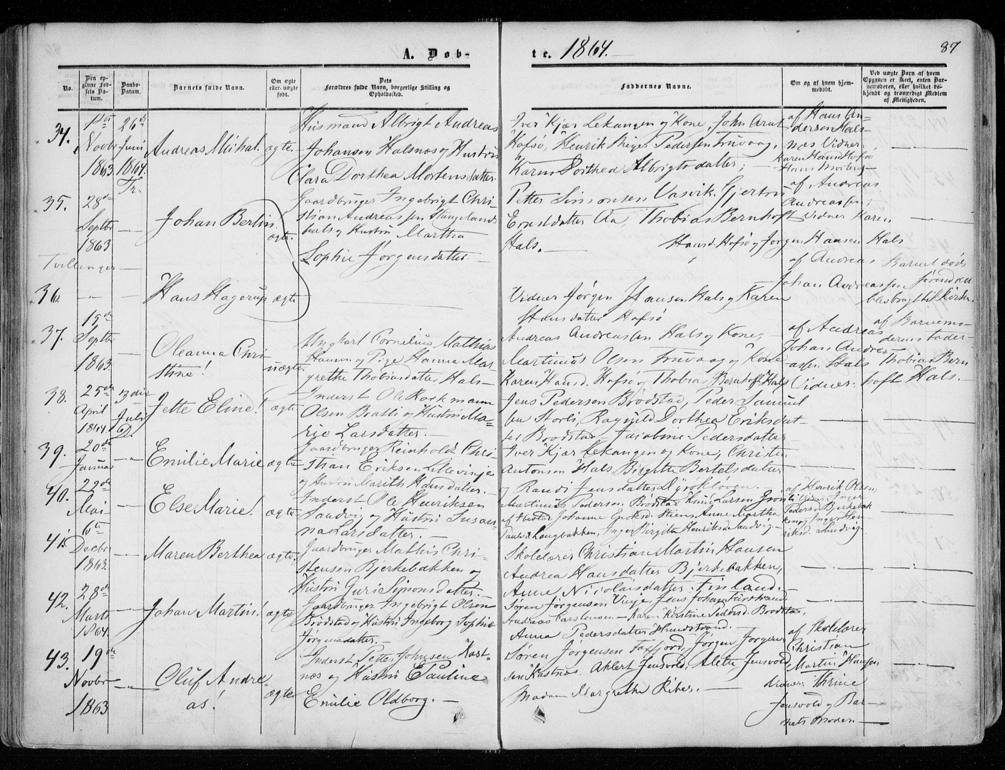Tranøy sokneprestkontor, AV/SATØ-S-1313/I/Ia/Iaa/L0007kirke: Ministerialbok nr. 7, 1856-1866, s. 87