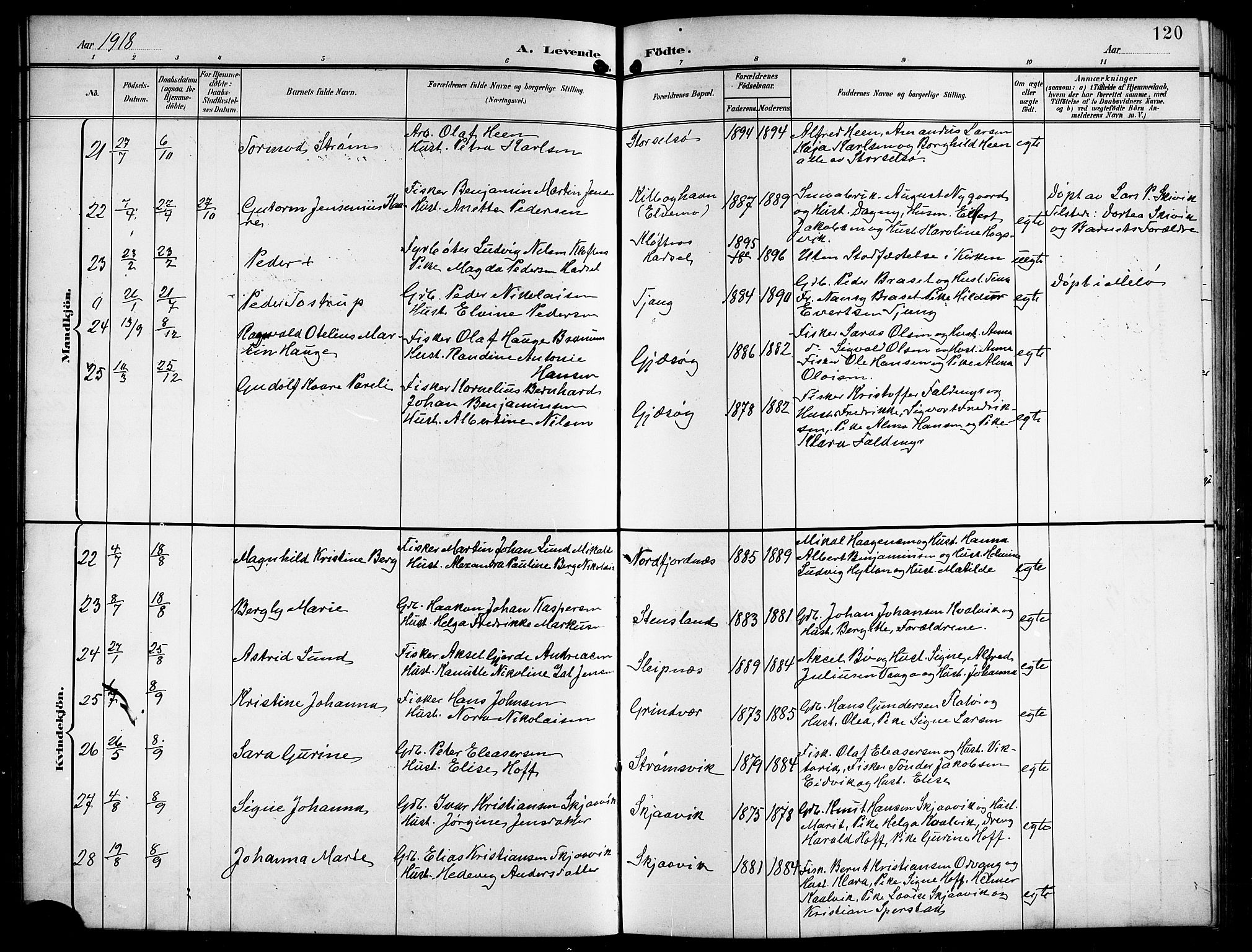 Ministerialprotokoller, klokkerbøker og fødselsregistre - Nordland, SAT/A-1459/841/L0621: Klokkerbok nr. 841C05, 1897-1923, s. 120