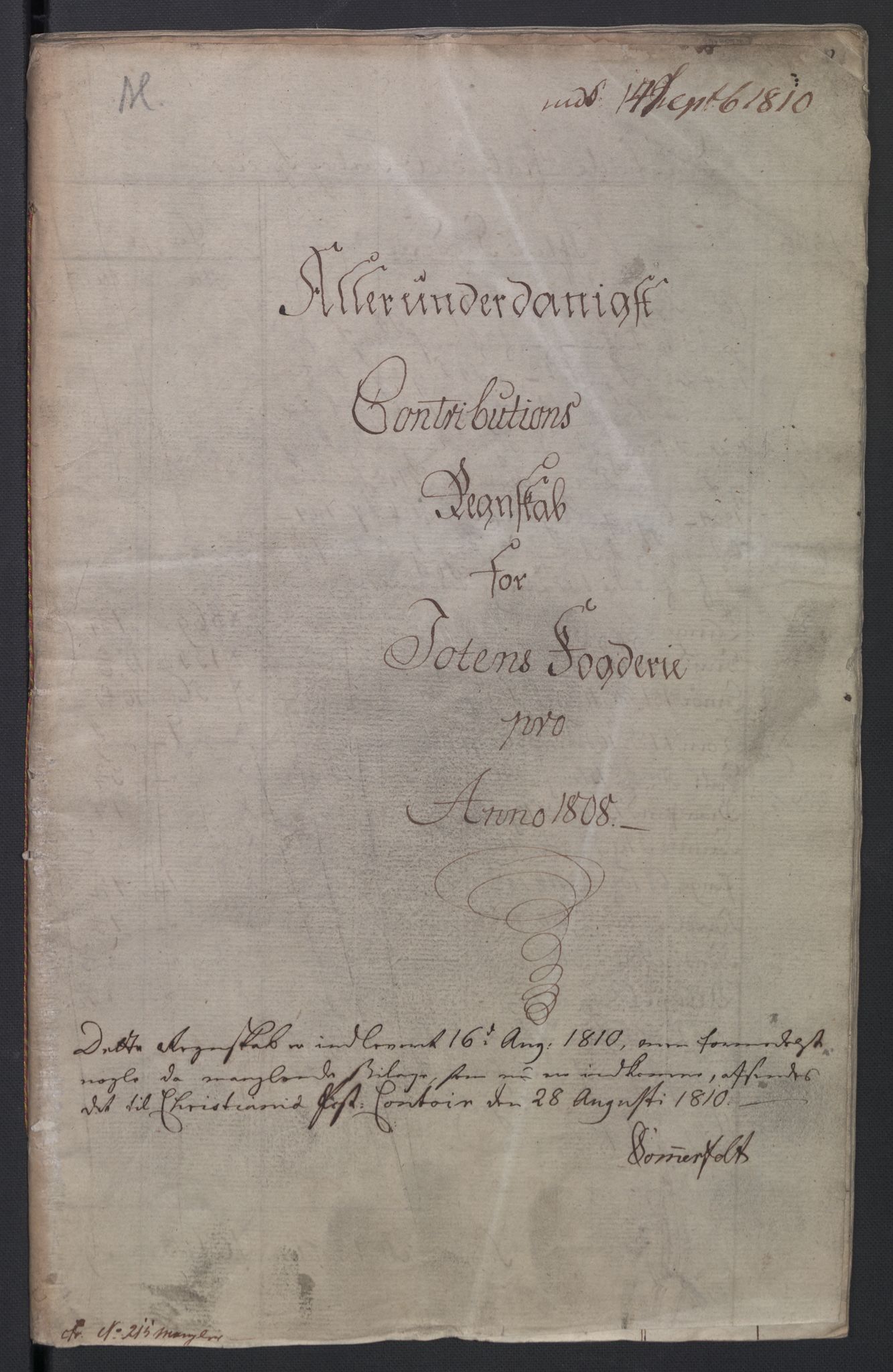 Rentekammeret inntil 1814, Reviderte regnskaper, Fogderegnskap, AV/RA-EA-4092/R19/L1396: Fogderegnskap Toten, Hadeland og Vardal, 1808, s. 2