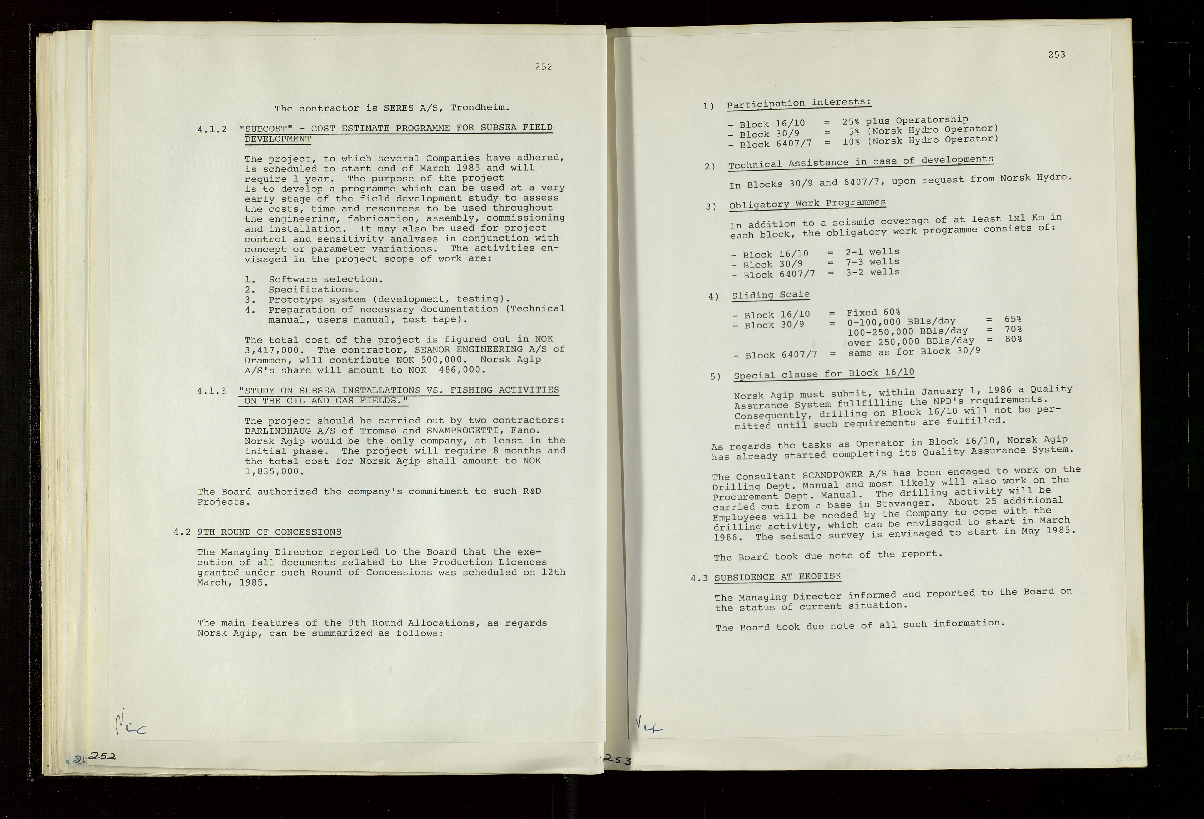 Pa 1583 - Norsk Agip AS, SAST/A-102138/A/Aa/L0003: Board of Directors meeting minutes, 1979-1983, s. 252-253