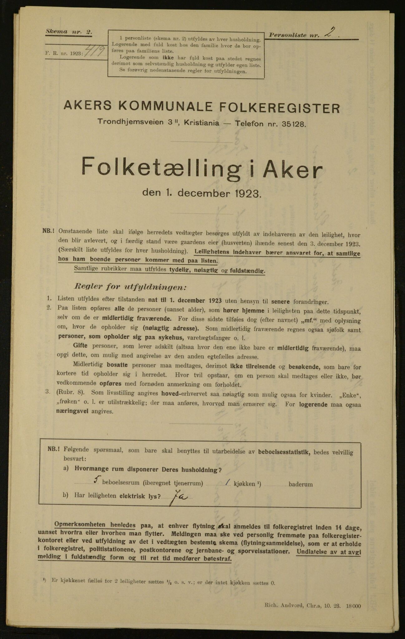 , Kommunal folketelling 1.12.1923 for Aker, 1923, s. 2606