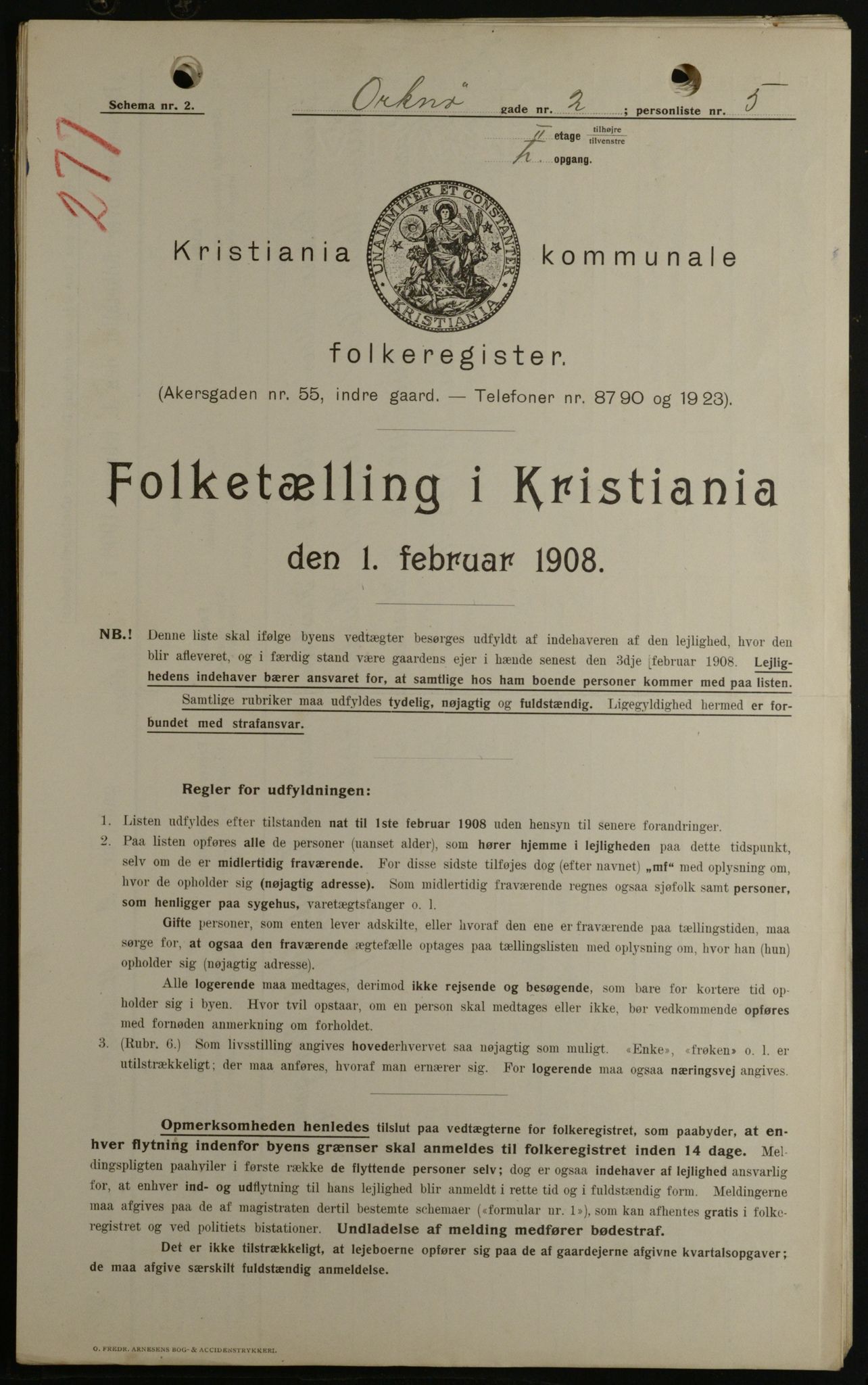 OBA, Kommunal folketelling 1.2.1908 for Kristiania kjøpstad, 1908, s. 68011