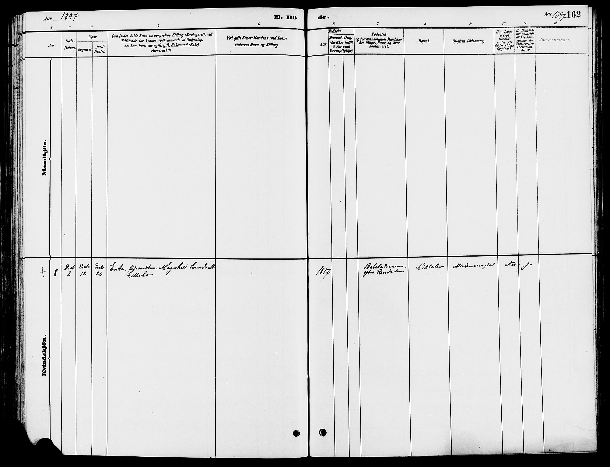 Engerdal prestekontor, AV/SAH-PREST-048/H/Ha/Haa/L0001: Ministerialbok nr. 1, 1881-1898, s. 162