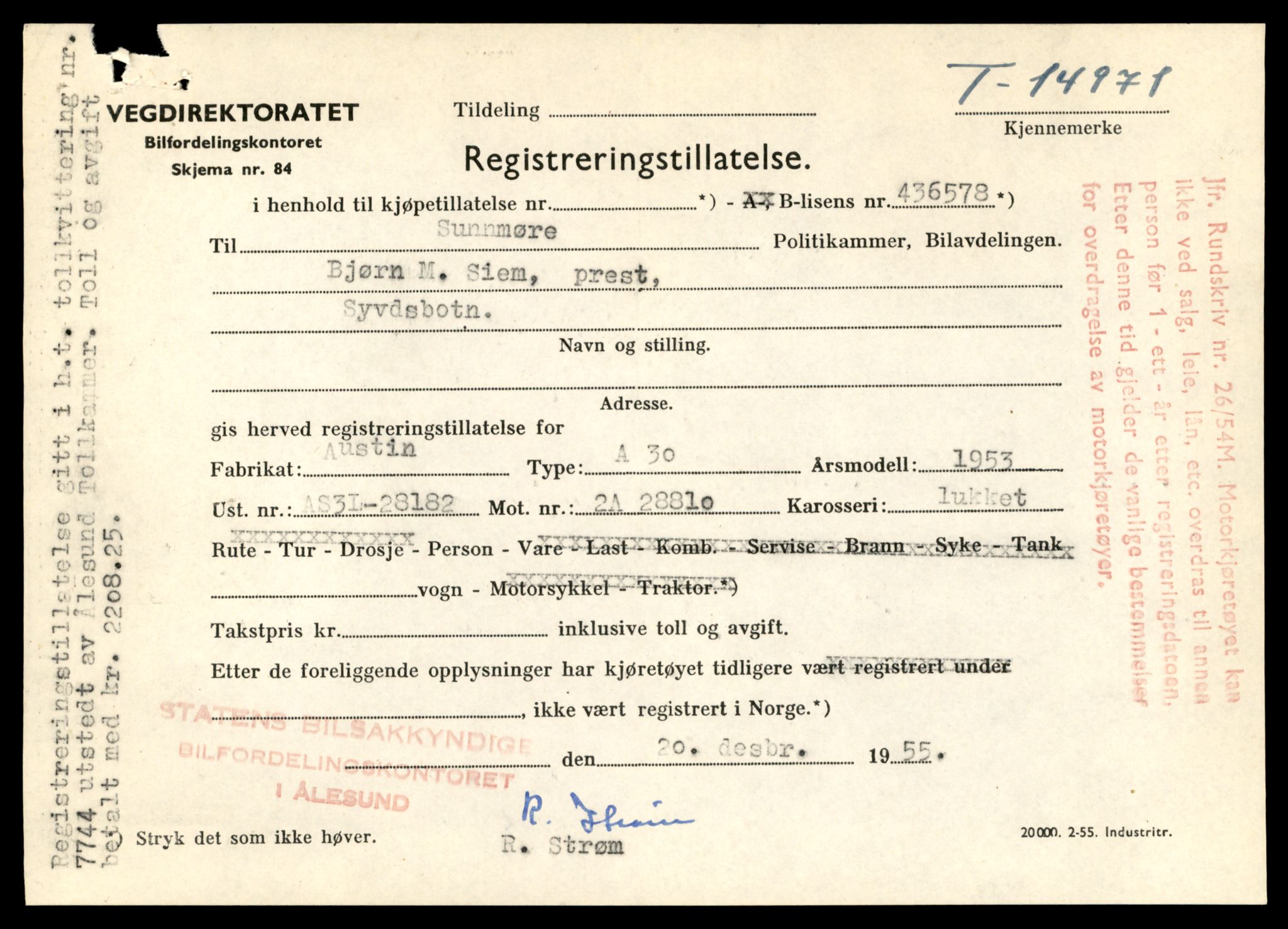 Møre og Romsdal vegkontor - Ålesund trafikkstasjon, AV/SAT-A-4099/F/Fe/L0049: Registreringskort for kjøretøy T 14864 - T 18613, 1927-1998, s. 2537