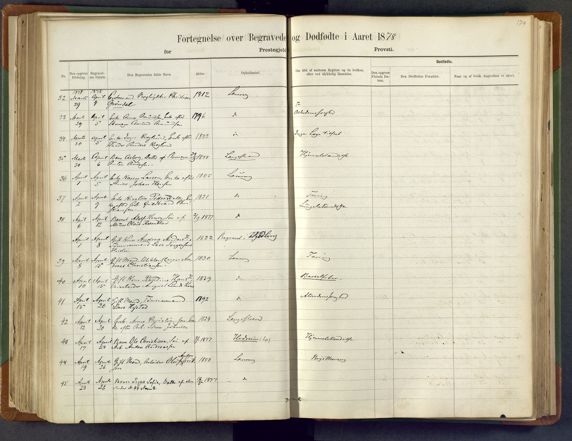 Larvik kirkebøker, AV/SAKO-A-352/F/Fa/L0007: Ministerialbok nr. I 7, 1871-1883, s. 174