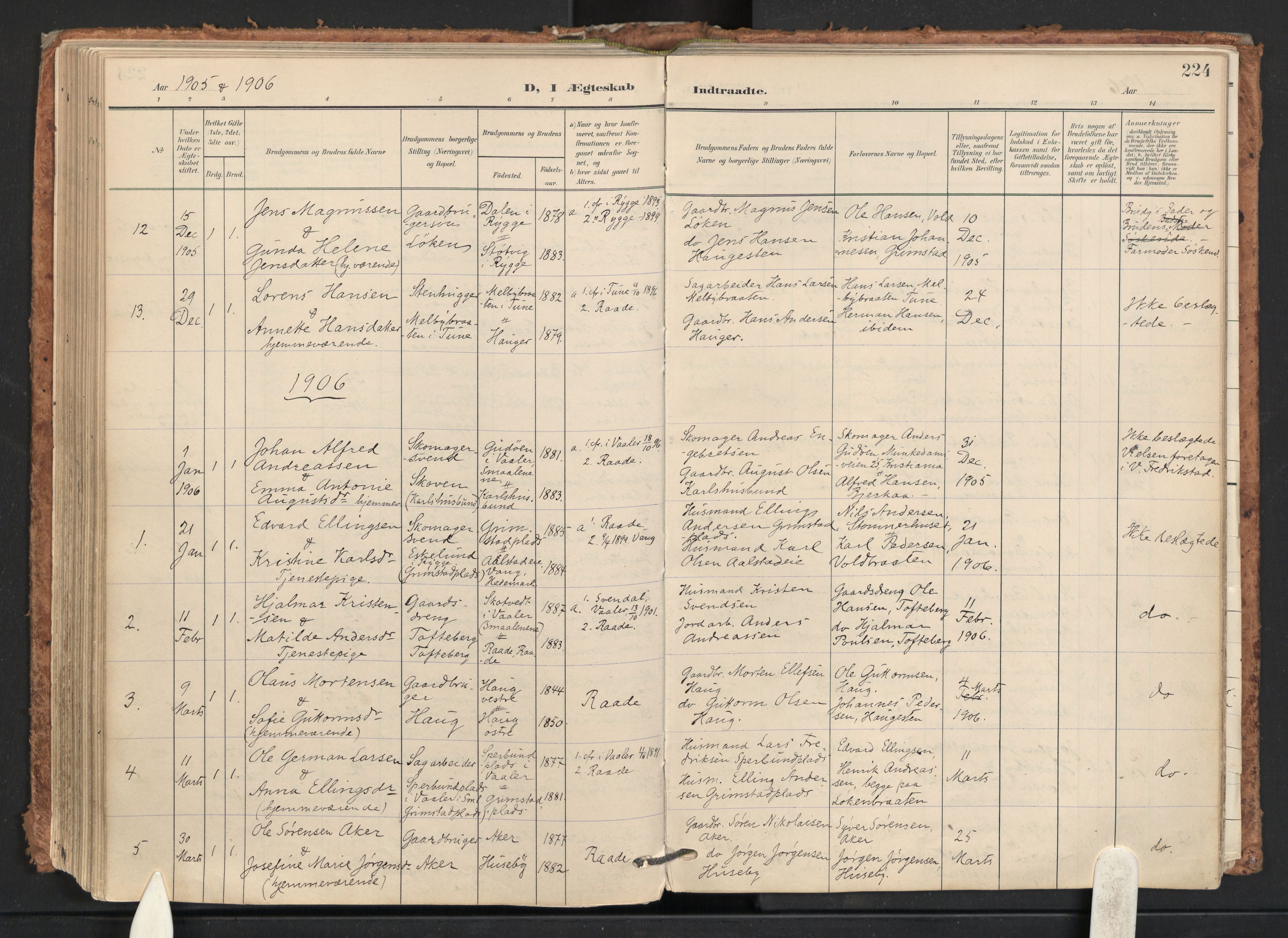 Råde prestekontor kirkebøker, AV/SAO-A-2009/F/Fa/L0008: Ministerialbok nr. 8, 1903-1924, s. 224