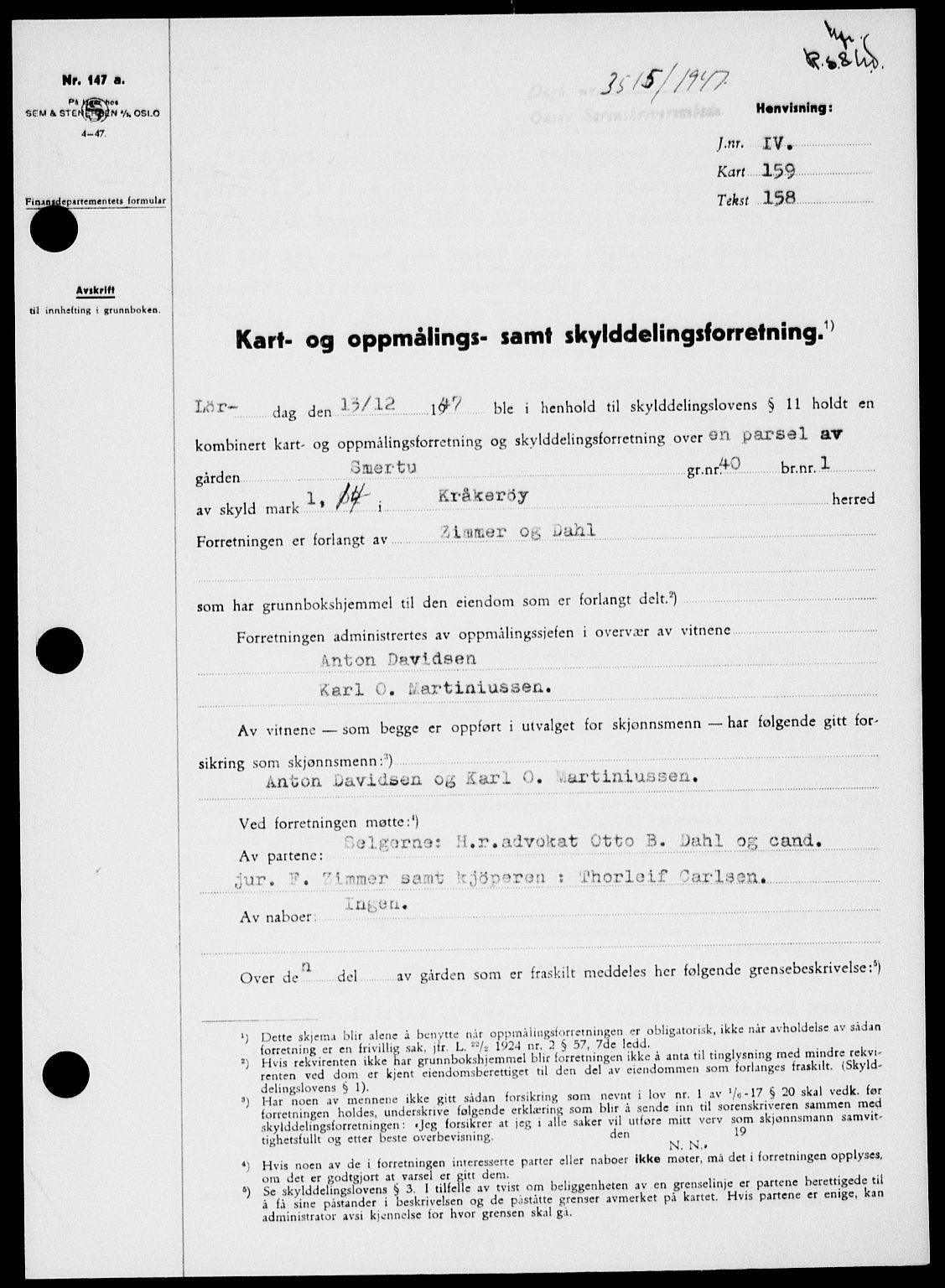 Onsøy sorenskriveri, SAO/A-10474/G/Ga/Gab/L0022: Pantebok nr. II A-22, 1947-1948, Dagboknr: 3515/1947