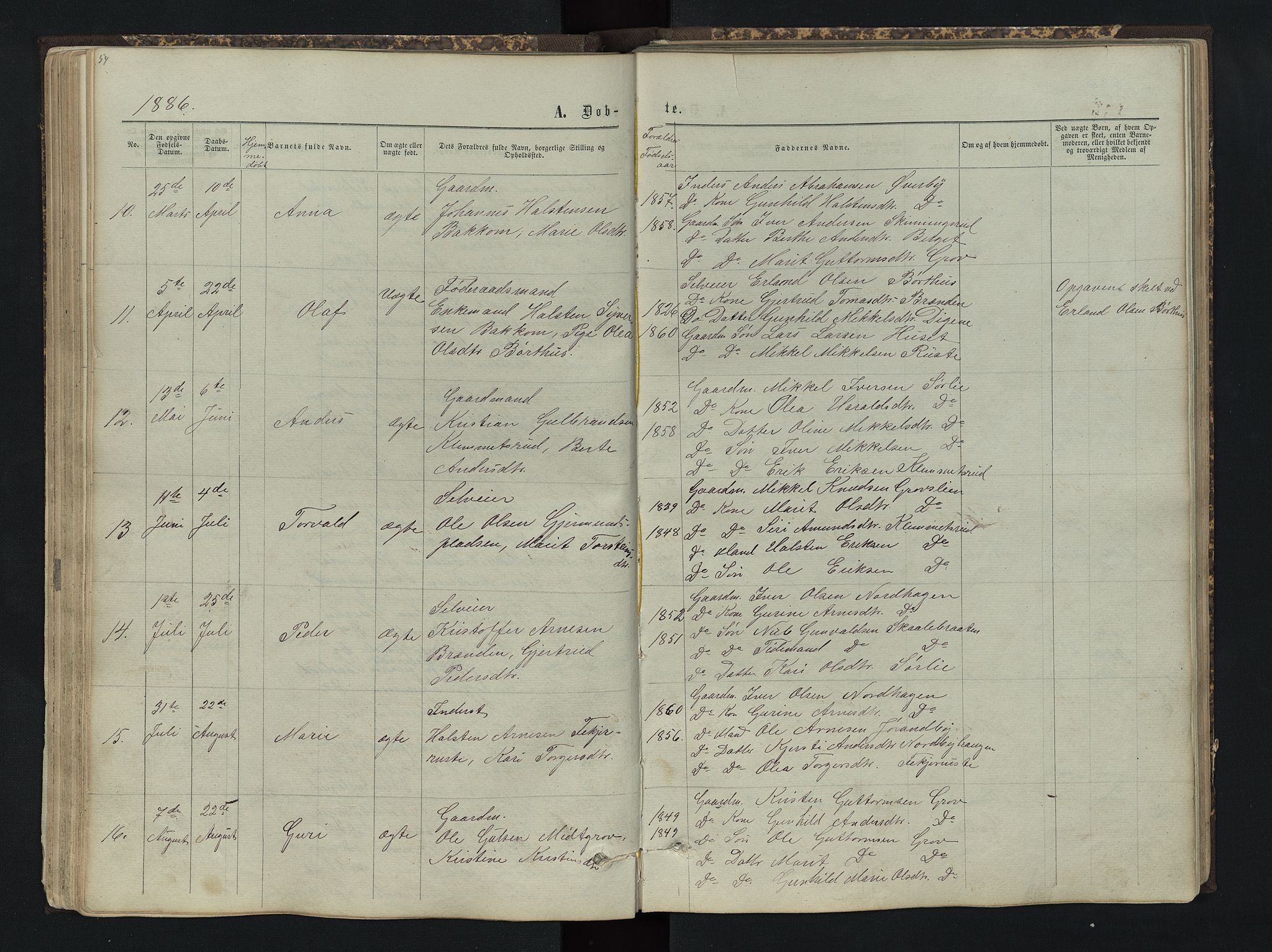 Sør-Aurdal prestekontor, AV/SAH-PREST-128/H/Ha/Hab/L0004: Klokkerbok nr. 4, 1865-1893, s. 54