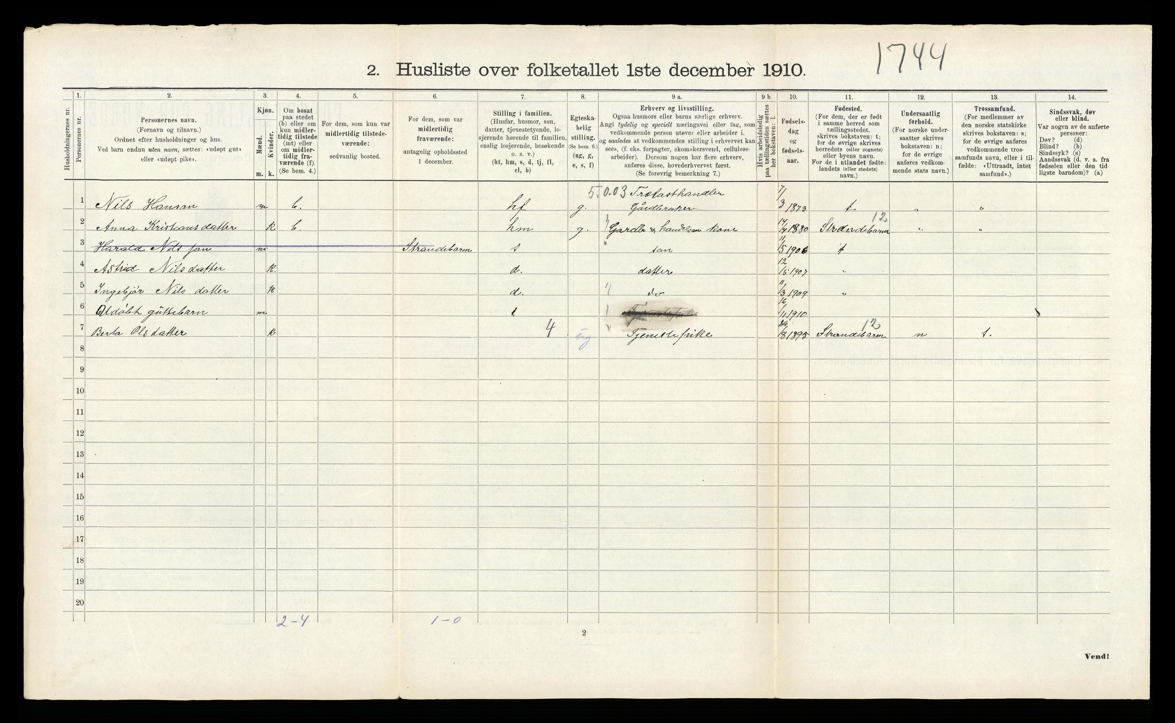 RA, Folketelling 1910 for 1238 Kvam herred, 1910, s. 690