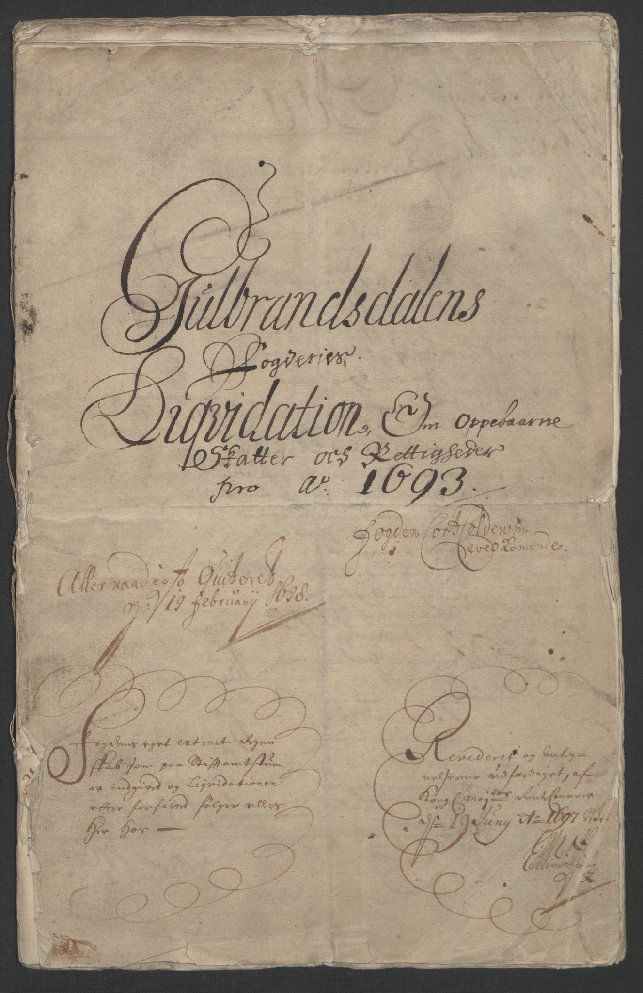 Rentekammeret inntil 1814, Reviderte regnskaper, Fogderegnskap, RA/EA-4092/R17/L1167: Fogderegnskap Gudbrandsdal, 1693, s. 4