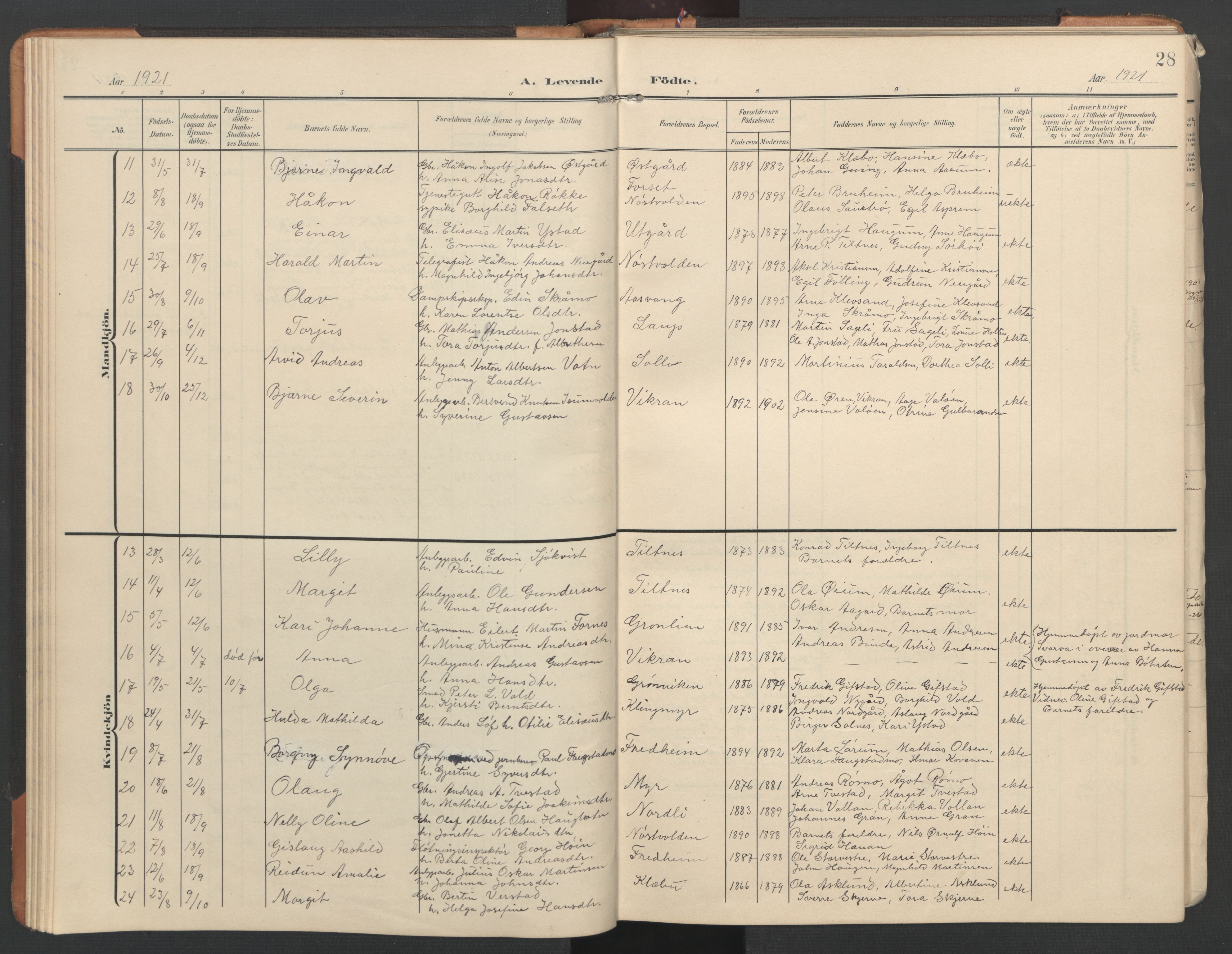 Ministerialprotokoller, klokkerbøker og fødselsregistre - Nord-Trøndelag, AV/SAT-A-1458/746/L0455: Klokkerbok nr. 746C01, 1908-1933, s. 28