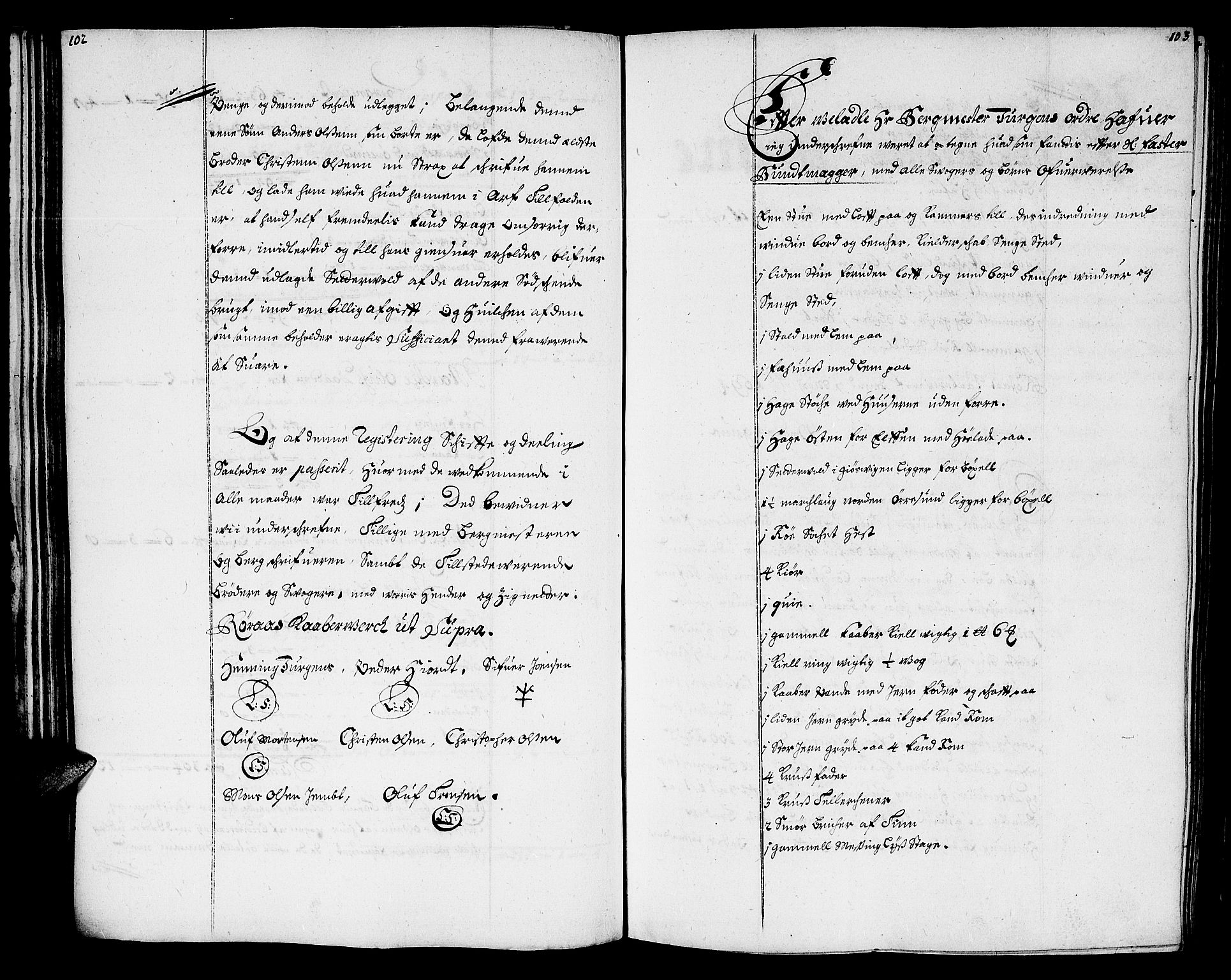 Røros Bergrett, AV/SAT-A-0024/3/3A/L0001: Skifteprotokoll, 1690-1702, s. 102-103