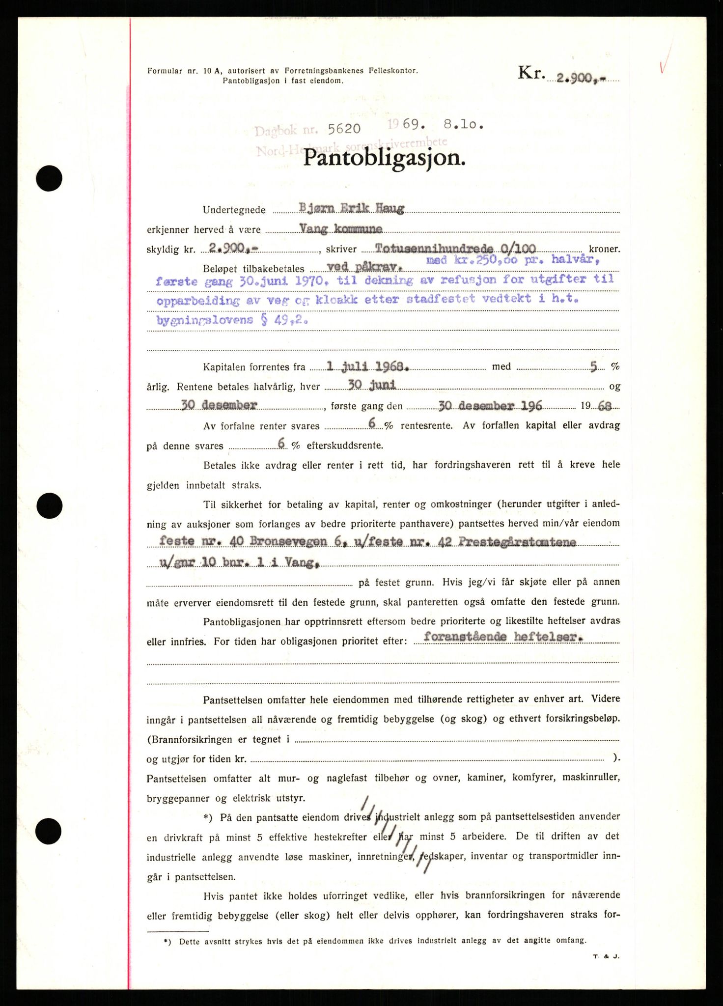 Nord-Hedmark sorenskriveri, SAH/TING-012/H/Hb/Hbf/L0081: Pantebok nr. B81, 1969-1969, Dagboknr: 5620/1969