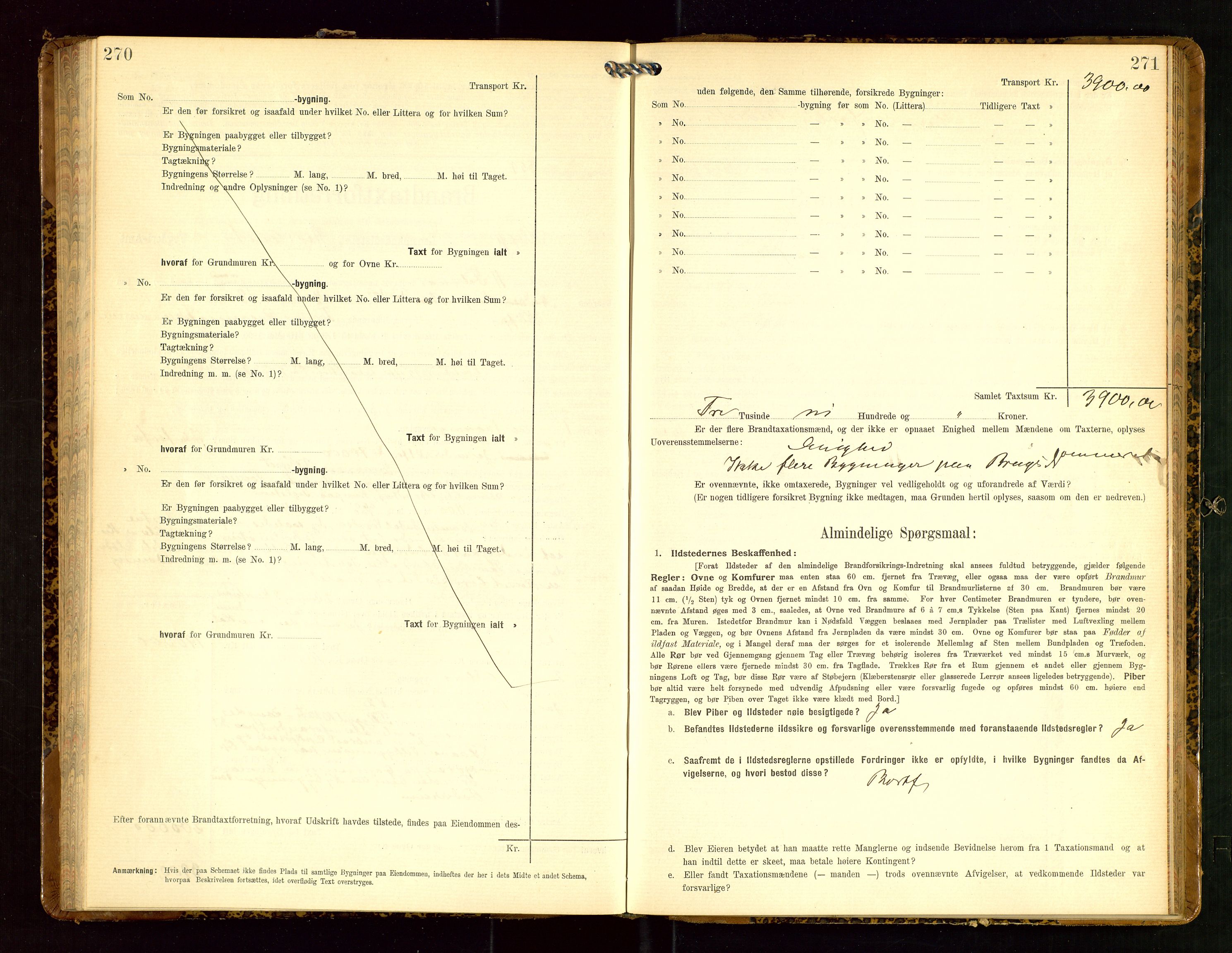 Klepp lensmannskontor, AV/SAST-A-100163/Goc/L0005: "Brandtaxationsprotokol" m/register, 1908, s. 270-271