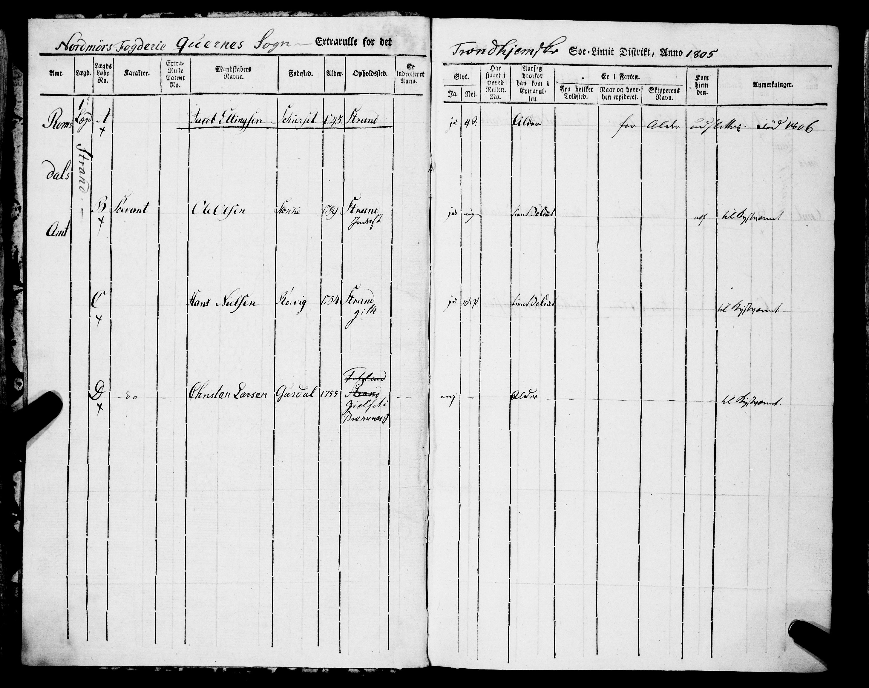 Sjøinnrulleringen - Trondhjemske distrikt, SAT/A-5121/01/L0326/0003: -- / Ekstrarulle, for Romsdals amt, Nordmøre fogeri, 1804