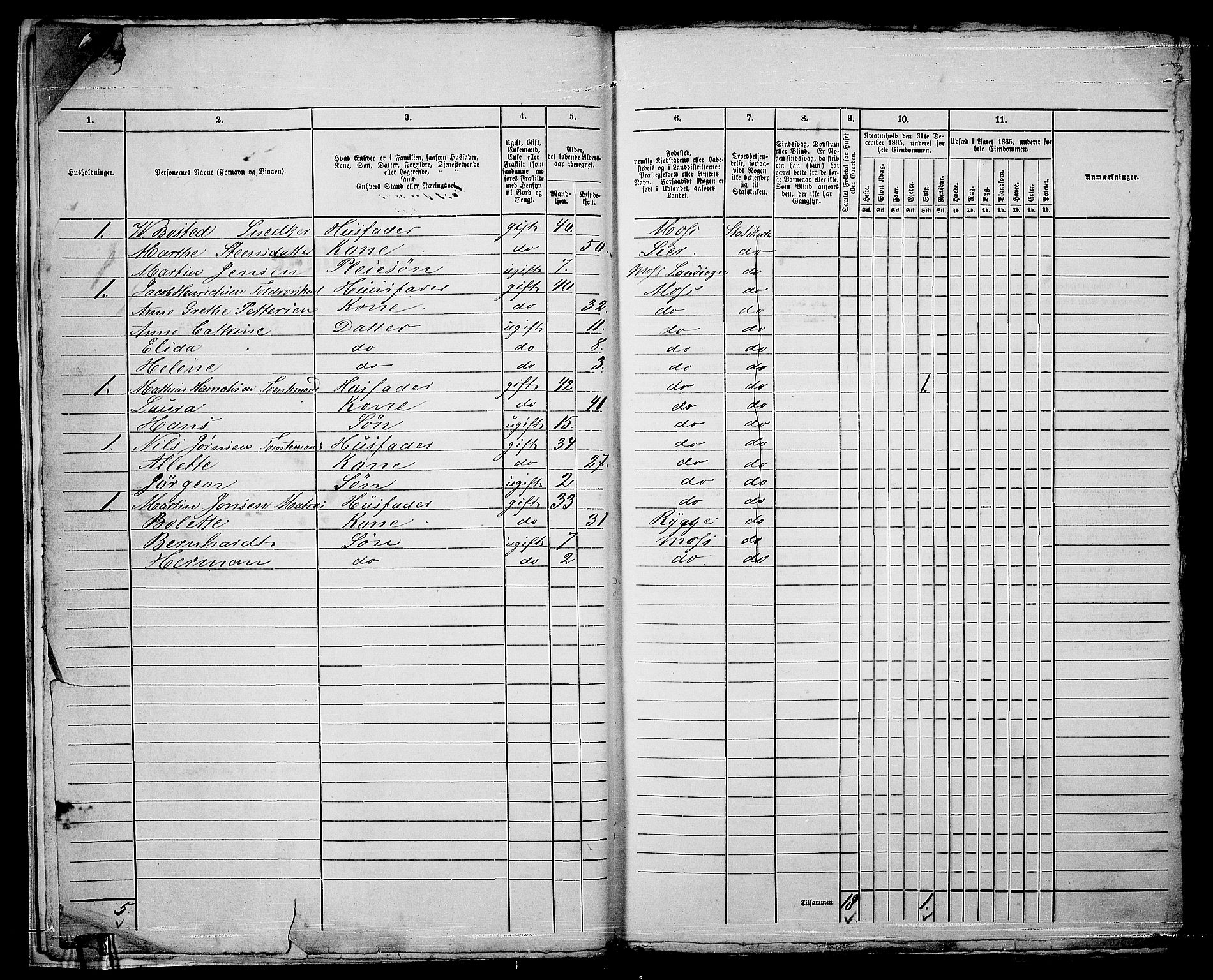 RA, Folketelling 1865 for 0104B Moss prestegjeld, Moss kjøpstad, 1865, s. 13