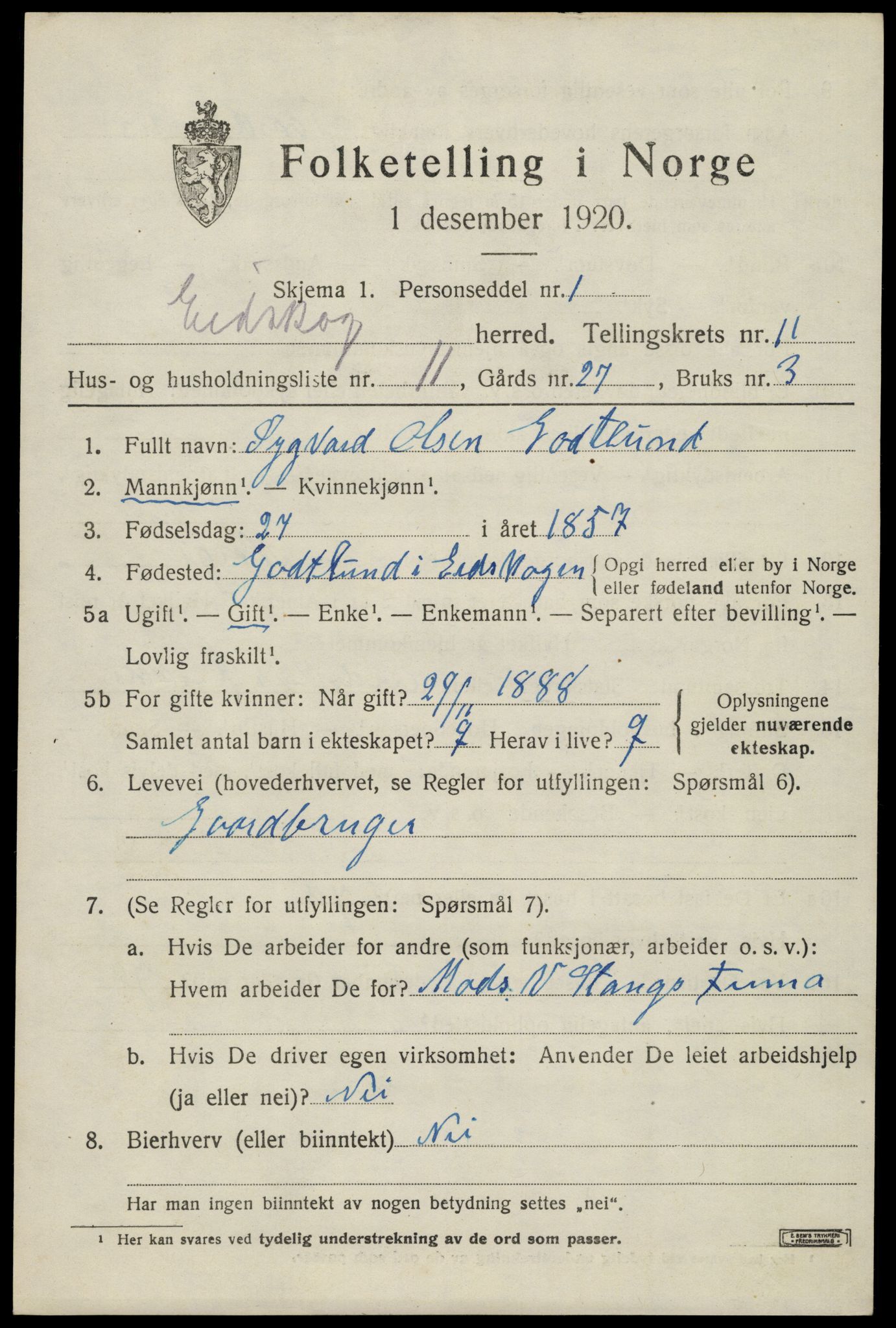 SAH, Folketelling 1920 for 0420 Eidskog herred, 1920, s. 11705