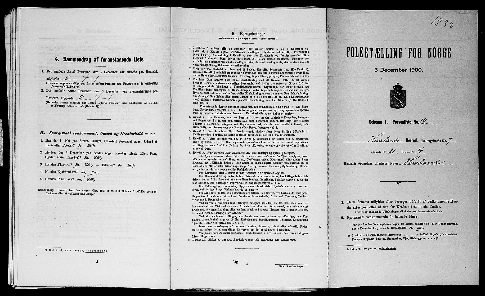 SAST, Folketelling 1900 for 1124 Haaland herred, 1900, s. 1093
