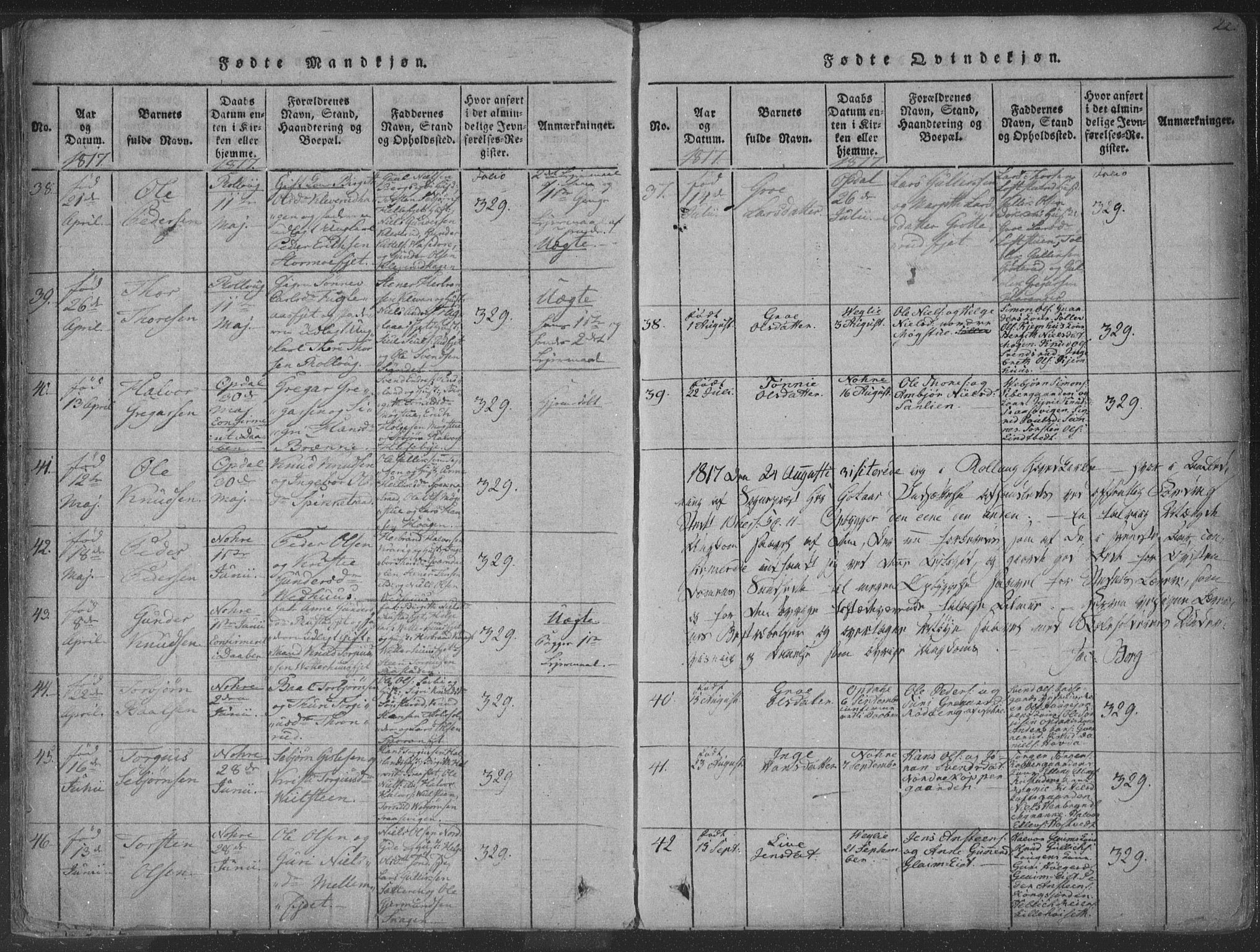 Rollag kirkebøker, AV/SAKO-A-240/F/Fa/L0006: Ministerialbok nr. I 6, 1814-1828, s. 22