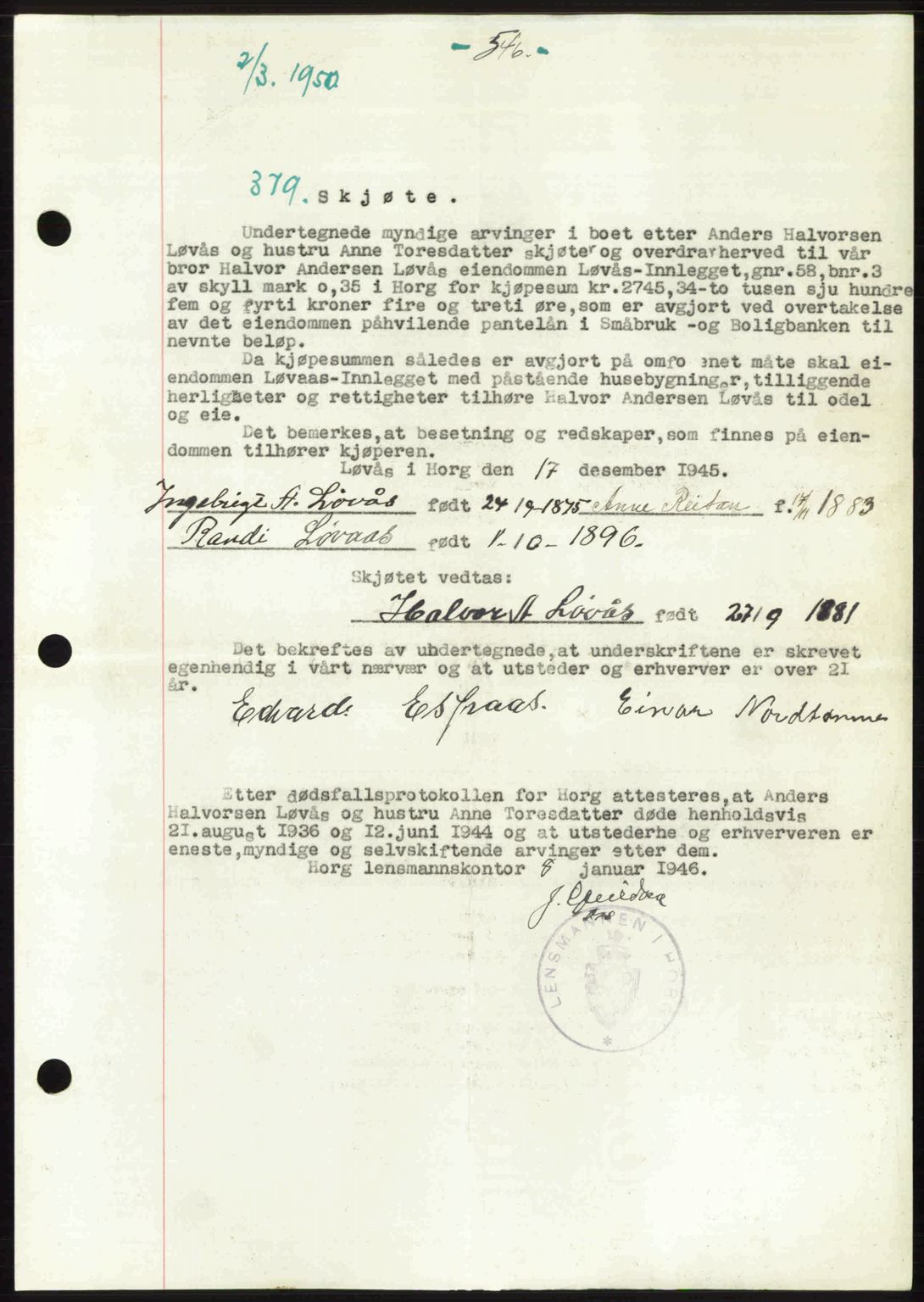 Gauldal sorenskriveri, SAT/A-0014/1/2/2C: Pantebok nr. A9, 1949-1950, Dagboknr: 379/1950