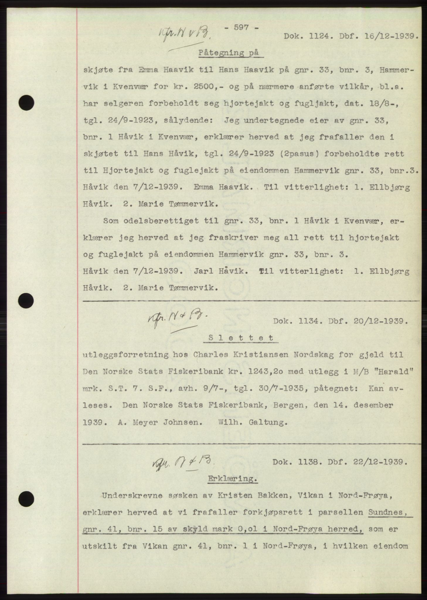 Hitra sorenskriveri, AV/SAT-A-0018/2/2C/2Ca: Pantebok nr. C1, 1936-1945, Dagboknr: 1124/1939