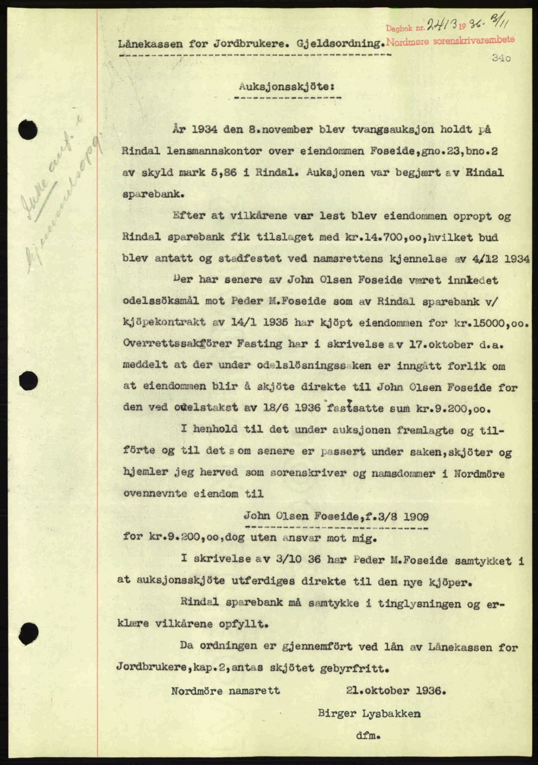 Nordmøre sorenskriveri, SAT/A-4132/1/2/2Ca: Pantebok nr. A80, 1936-1937, Dagboknr: 2413/1936