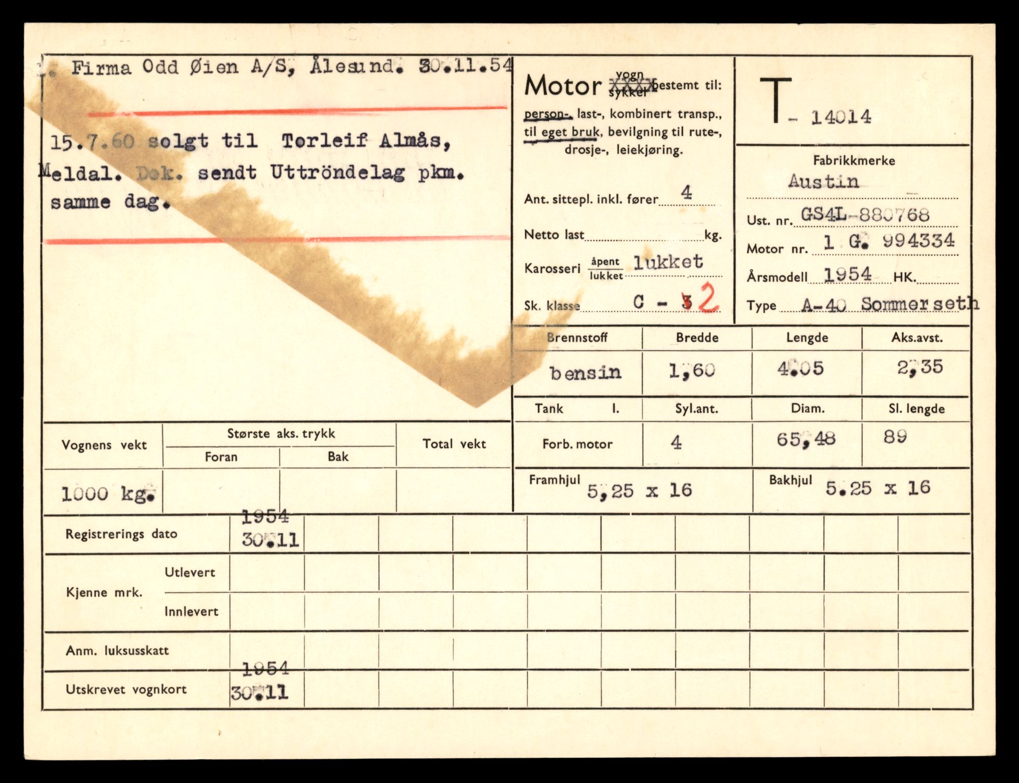 Møre og Romsdal vegkontor - Ålesund trafikkstasjon, AV/SAT-A-4099/F/Fe/L0042: Registreringskort for kjøretøy T 13906 - T 14079, 1927-1998, s. 1573
