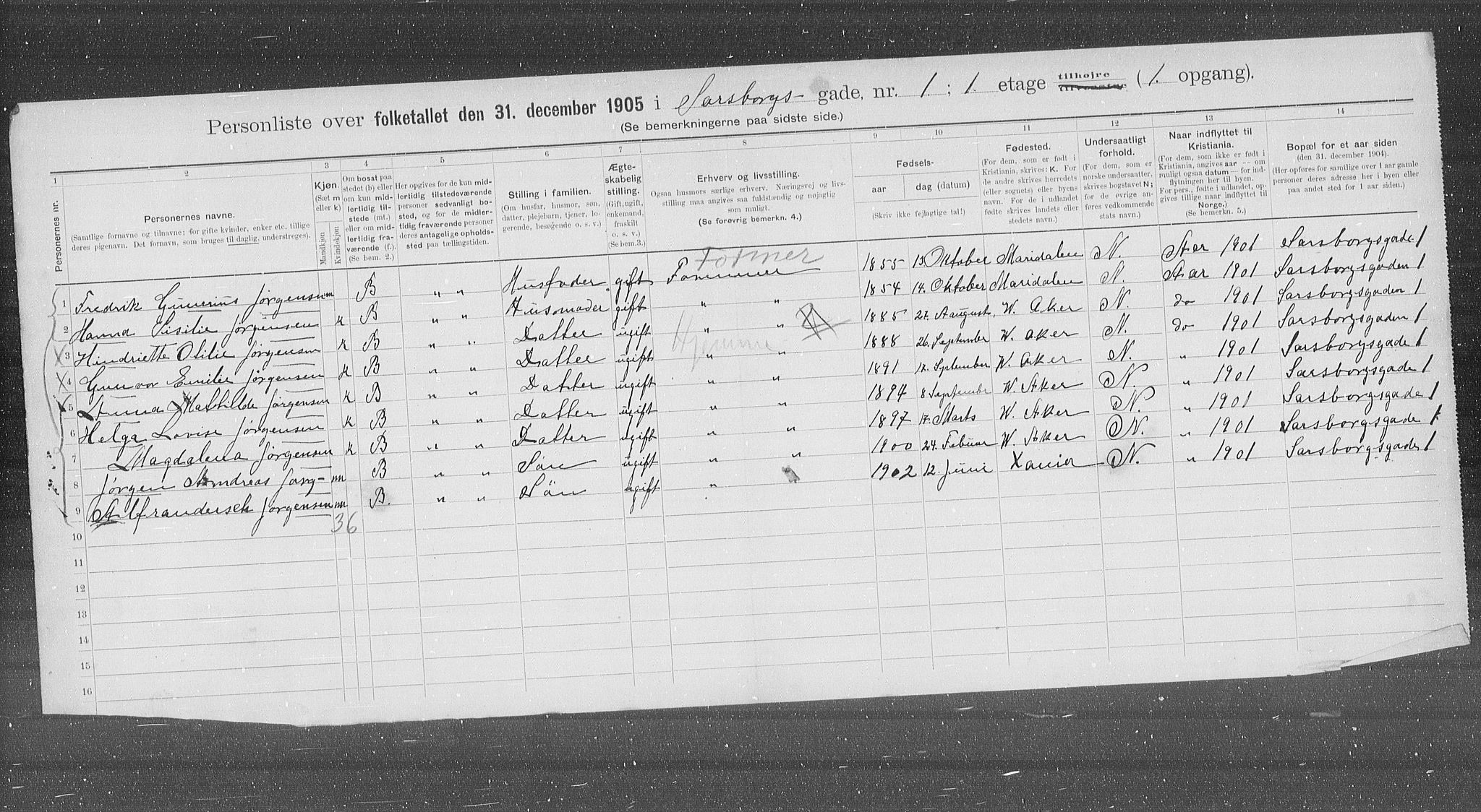 OBA, Kommunal folketelling 31.12.1905 for Kristiania kjøpstad, 1905, s. 46357