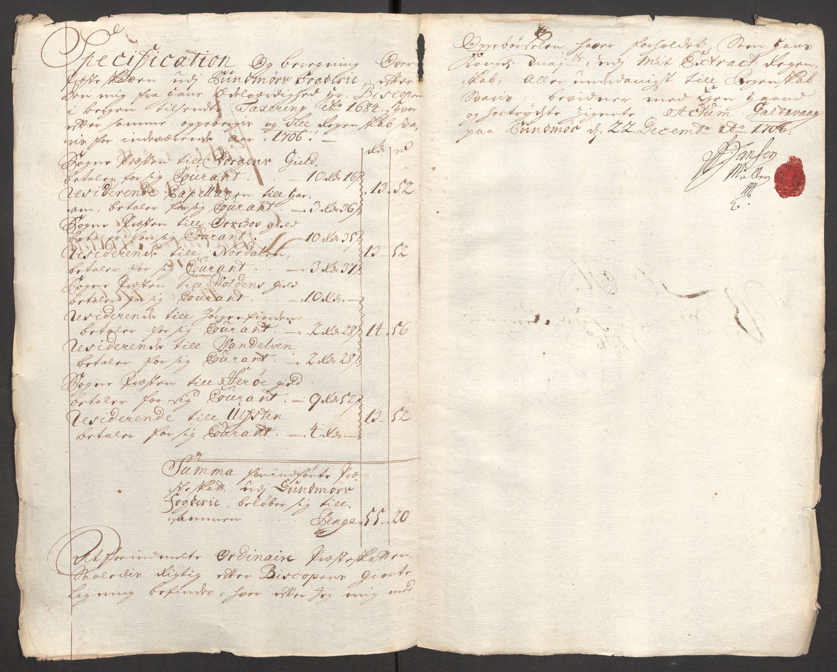 Rentekammeret inntil 1814, Reviderte regnskaper, Fogderegnskap, RA/EA-4092/R54/L3561: Fogderegnskap Sunnmøre, 1706-1707, s. 158