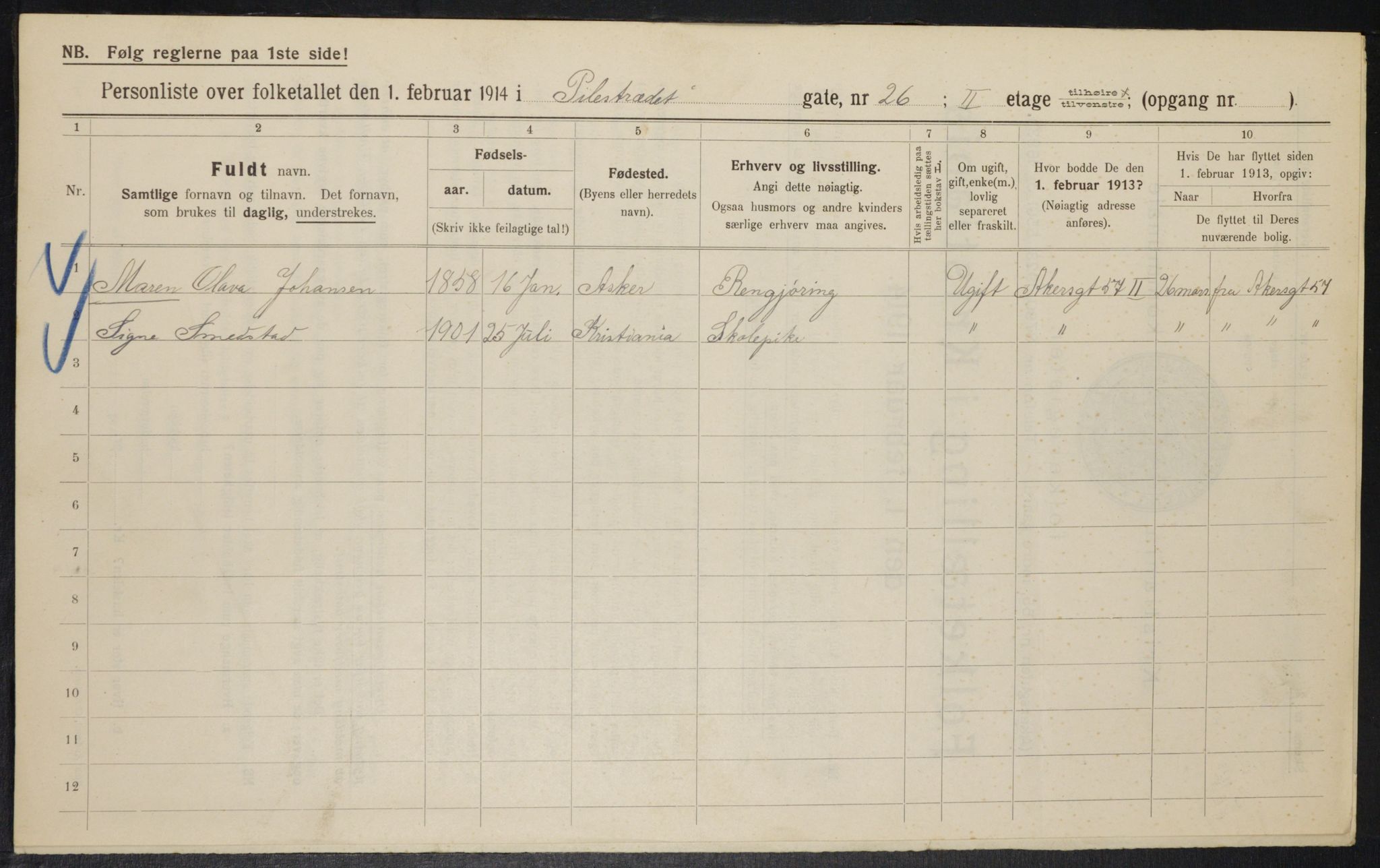 OBA, Kommunal folketelling 1.2.1914 for Kristiania, 1914, s. 88286