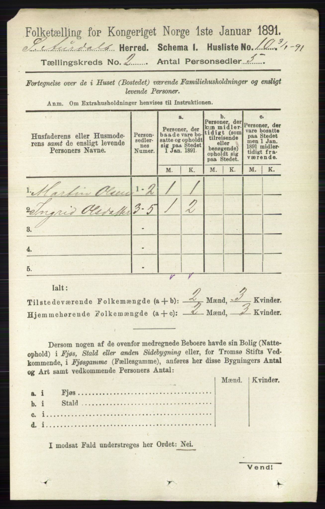 RA, Folketelling 1891 for 0540 Sør-Aurdal herred, 1891, s. 739