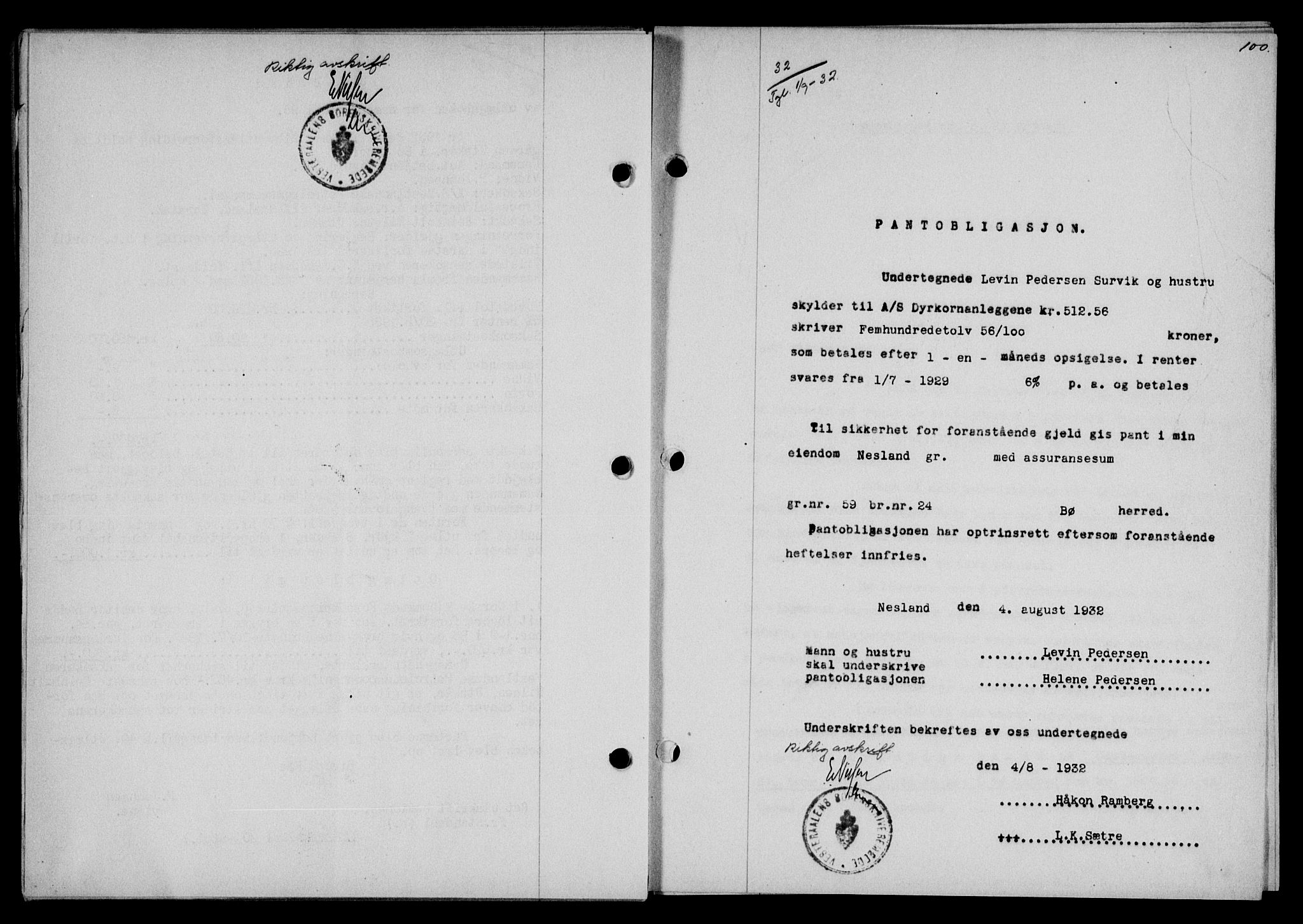 Vesterålen sorenskriveri, SAT/A-4180/1/2/2Ca/L0056: Pantebok nr. 49, 1932-1933, Tingl.dato: 01.09.1932