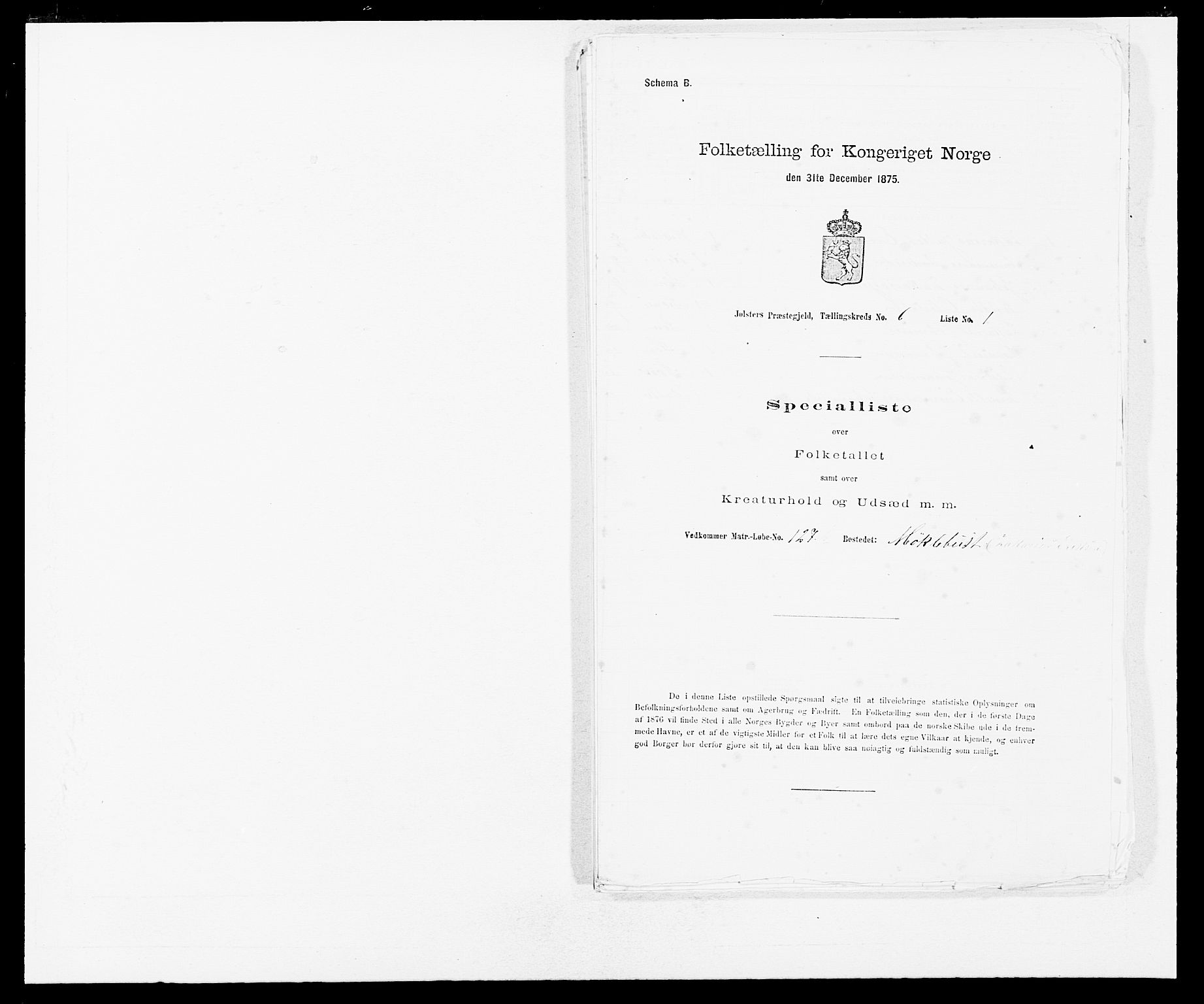 SAB, Folketelling 1875 for 1431P Jølster prestegjeld, 1875, s. 422