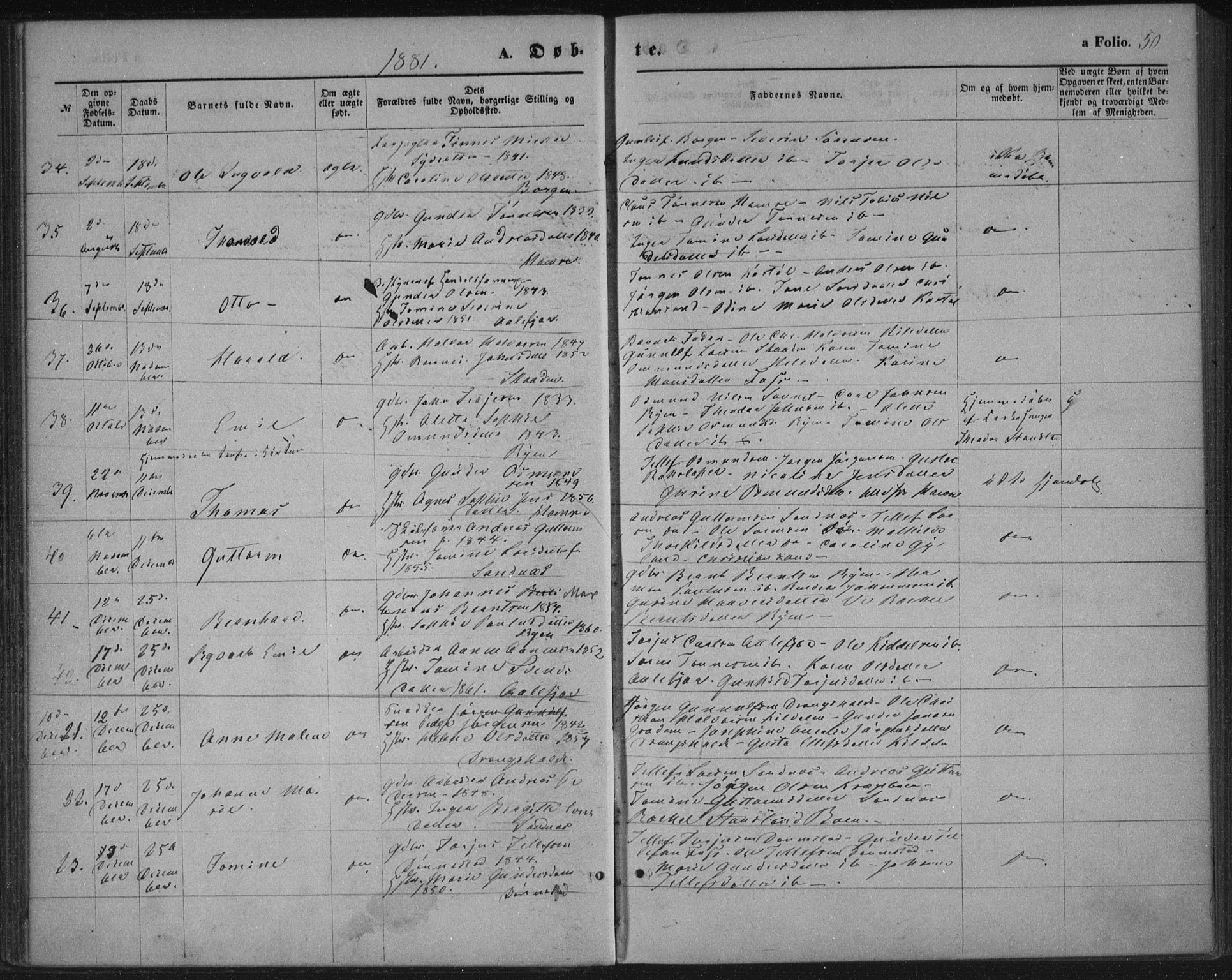 Tveit sokneprestkontor, AV/SAK-1111-0043/F/Fa/L0006: Ministerialbok nr. A 6, 1872-1886, s. 50