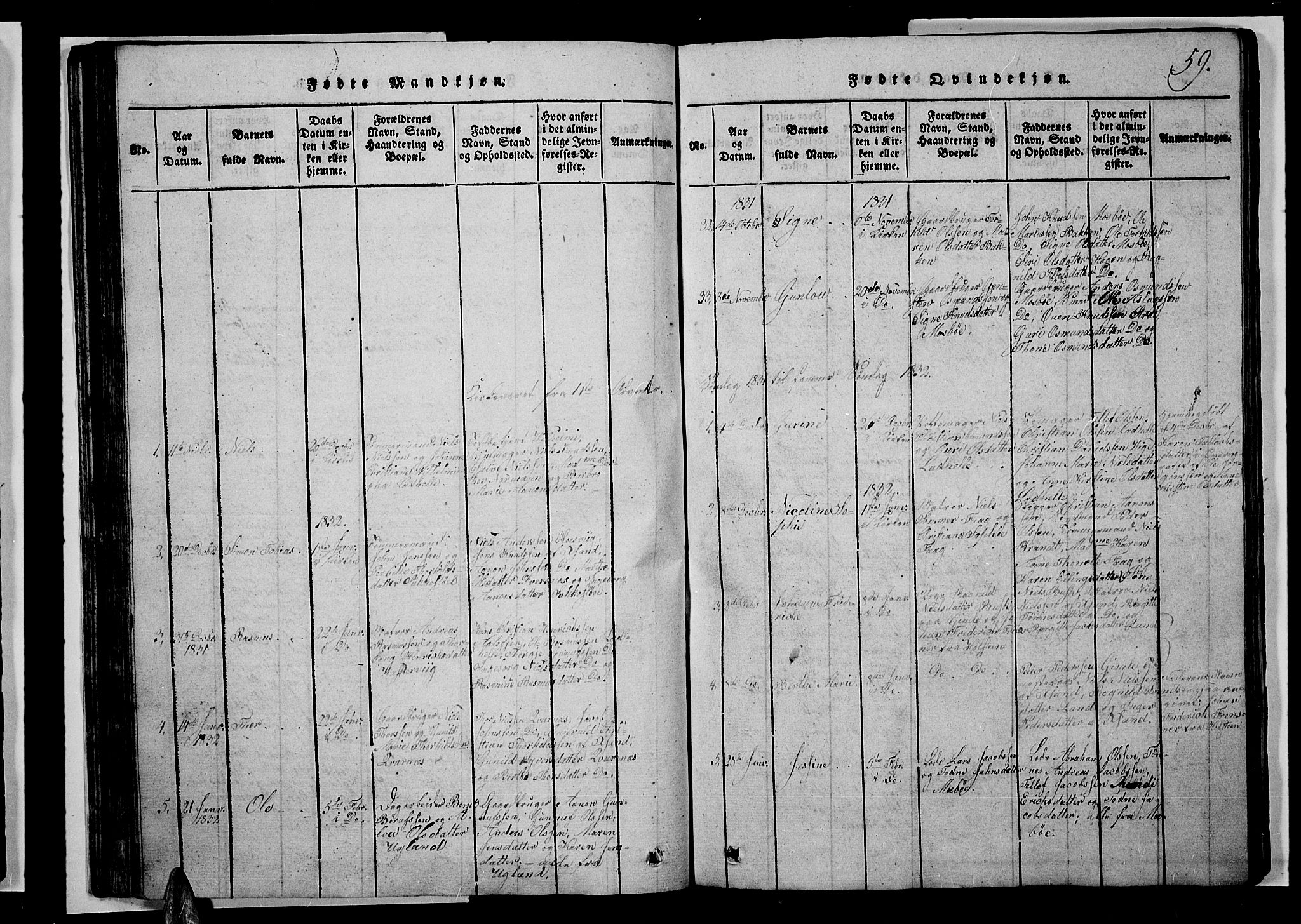 Oddernes sokneprestkontor, SAK/1111-0033/F/Fb/Fba/L0003: Klokkerbok nr. B 3, 1820-1838, s. 59