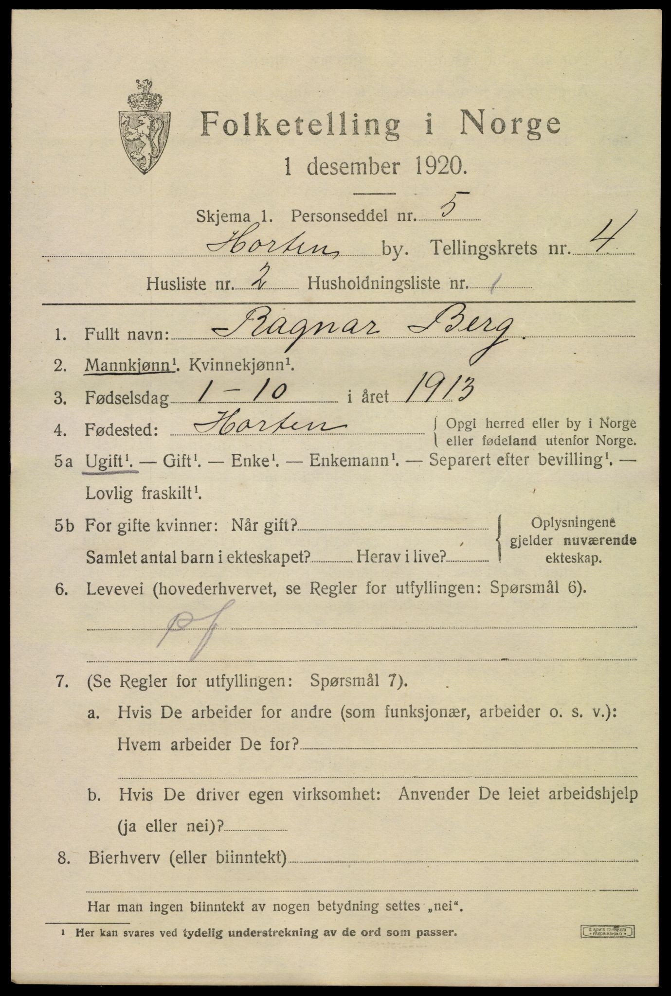 SAKO, Folketelling 1920 for 0703 Horten kjøpstad, 1920, s. 16279