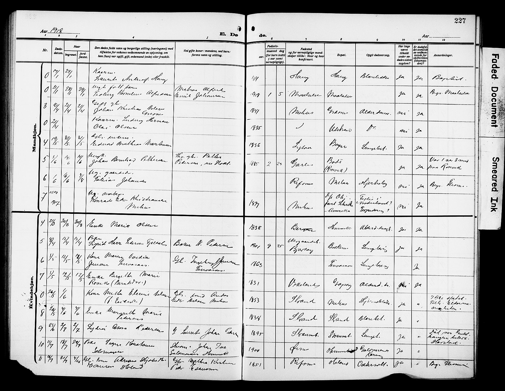 Kvæfjord sokneprestkontor, AV/SATØ-S-1323/G/Ga/Gab/L0006klokker: Klokkerbok nr. 6, 1912-1931, s. 227