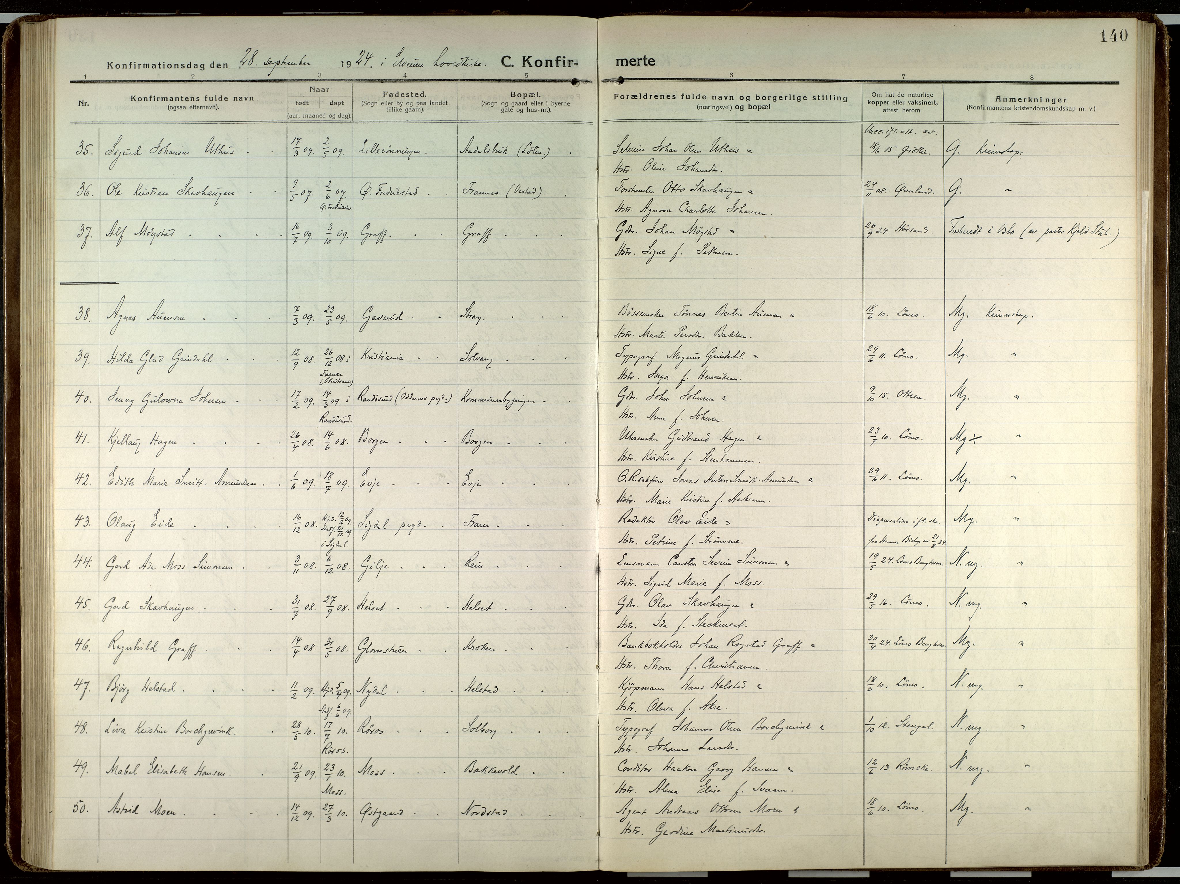 Elverum prestekontor, AV/SAH-PREST-044/H/Ha/Haa/L0023: Ministerialbok nr. 23, 1914-1929, s. 140