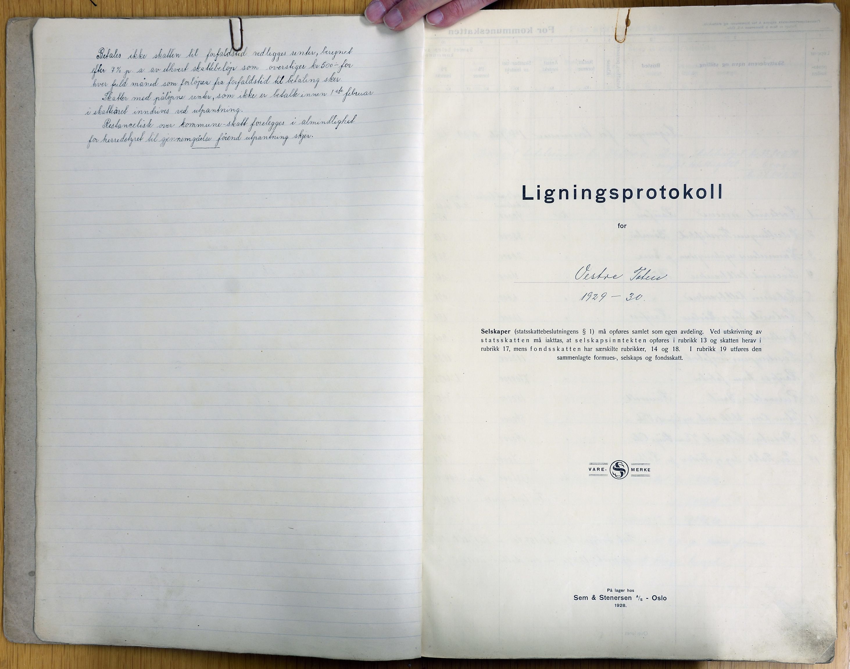 Vestre Toten kommunearkiv*, KVT/-/-/-: Avskrift av ligningsprotokollen for budsjettåret 1929-1930 for Vestre Toten skattedistrikt, 1929-1930