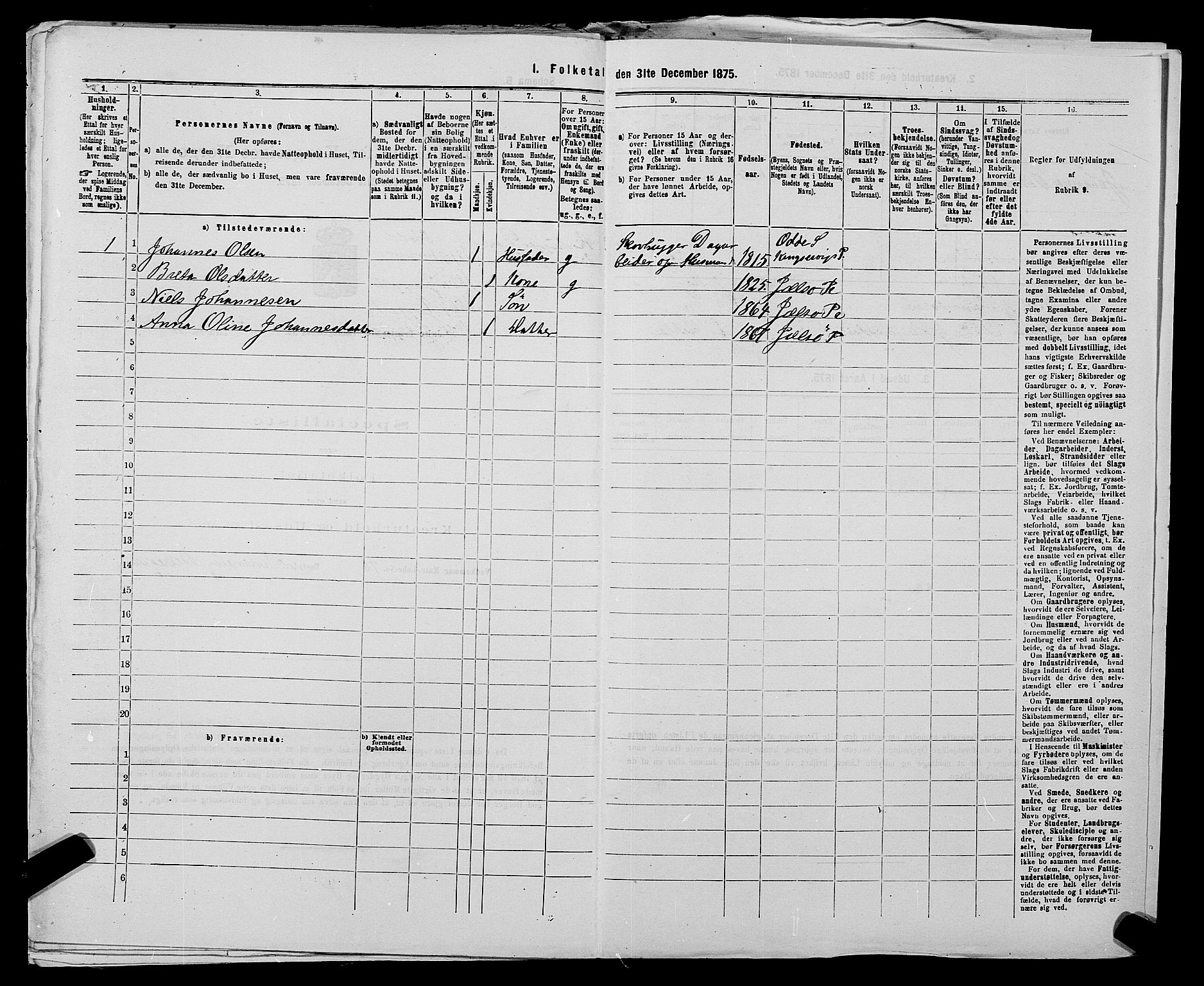 SAST, Folketelling 1875 for 1138P Jelsa prestegjeld, 1875, s. 109