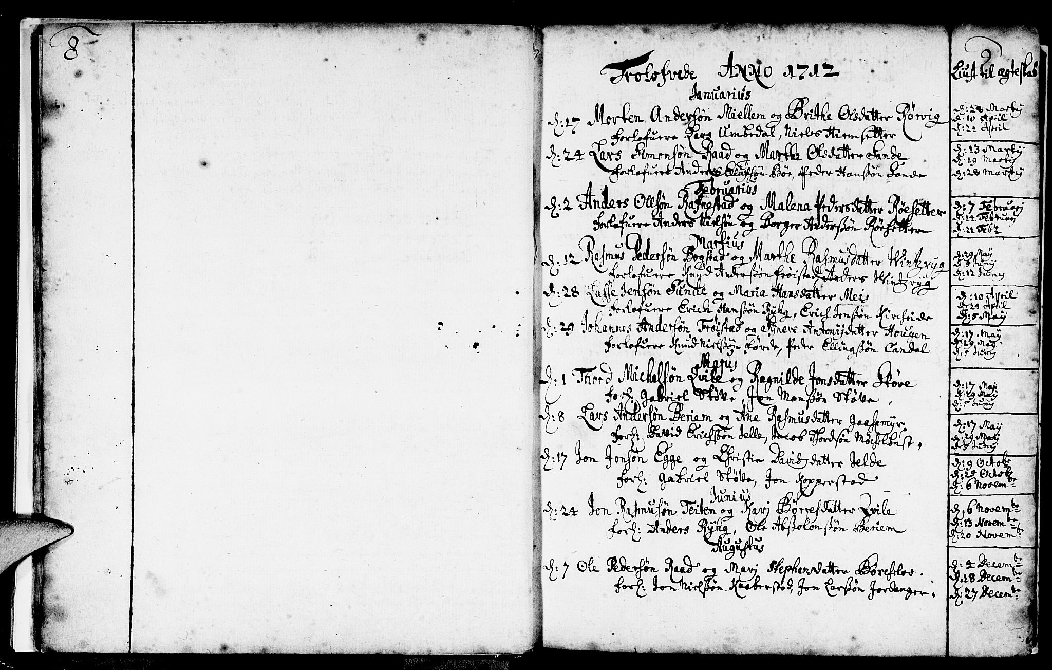 Gloppen sokneprestembete, AV/SAB-A-80101/H/Haa/Haaa/L0002: Ministerialbok nr. A 2, 1712-1735, s. 8-9