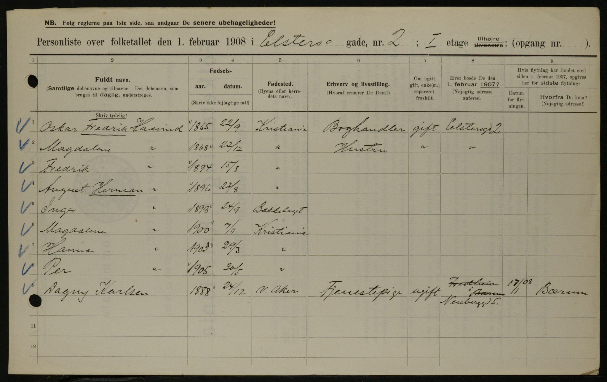 OBA, Kommunal folketelling 1.2.1908 for Kristiania kjøpstad, 1908, s. 19021